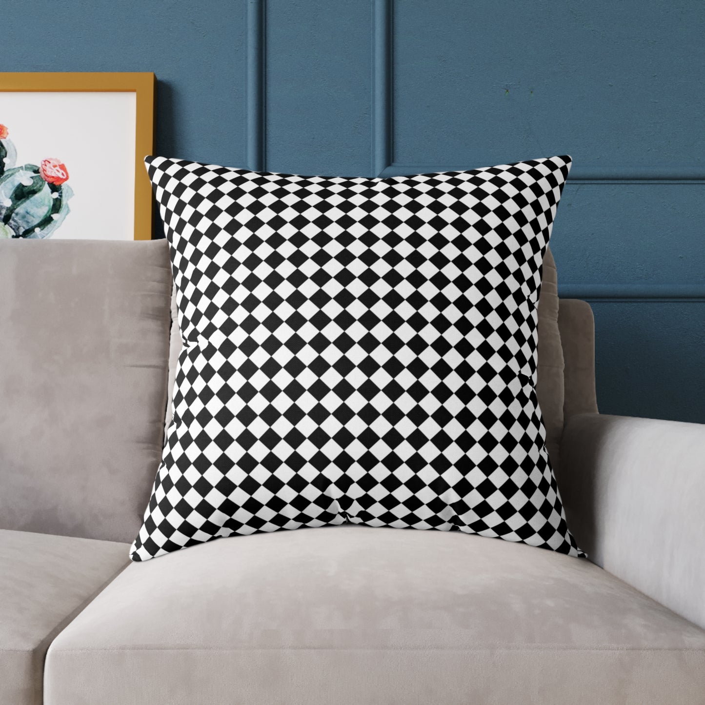 Black & White Argyle Christmas Decorative Pillow | Double‑Sided Poly Canvas Cushion, Vibrant Holiday Décor, 5 Sizes