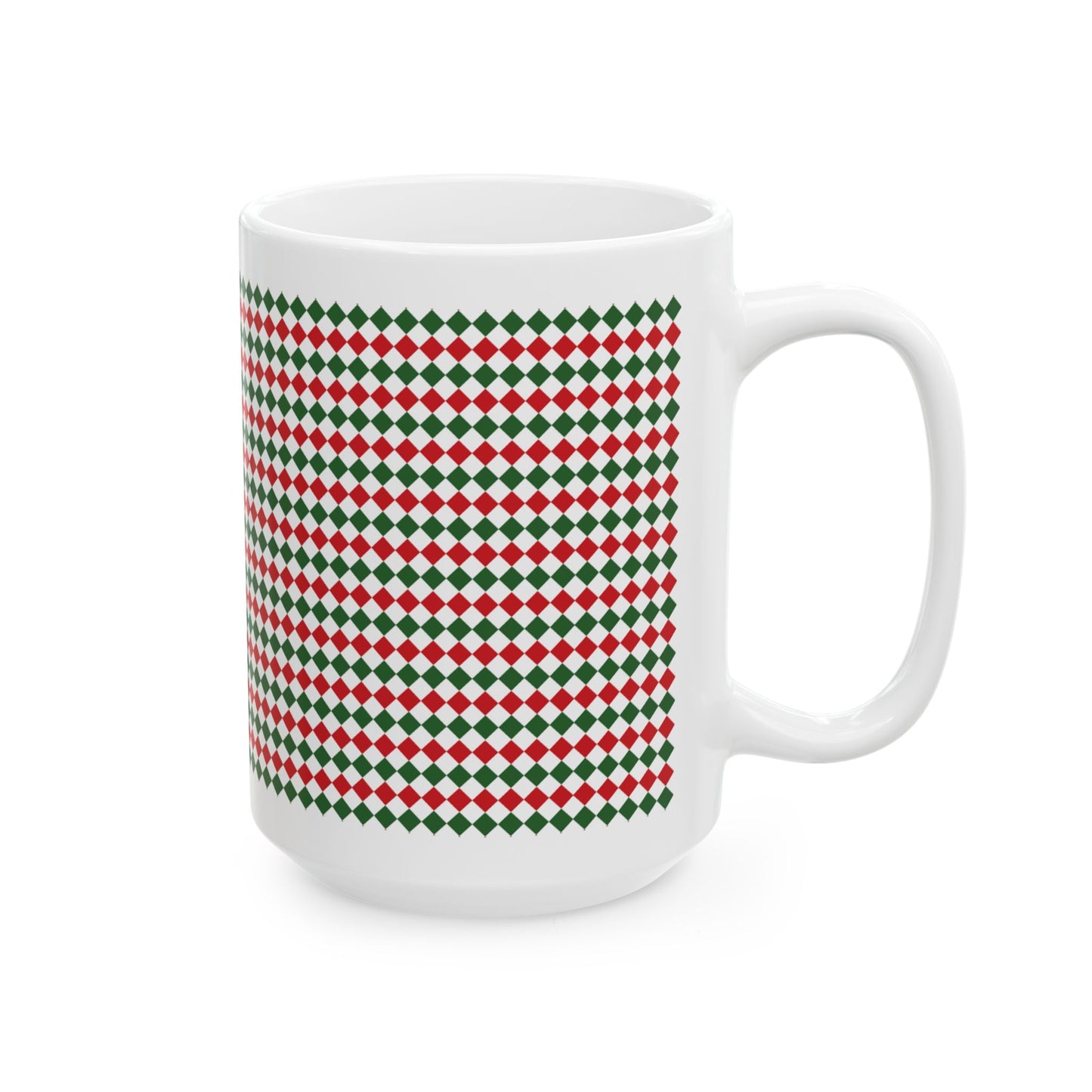 Christmas Red & Green Argyle Ceramic Mug, (11oz, 15oz)