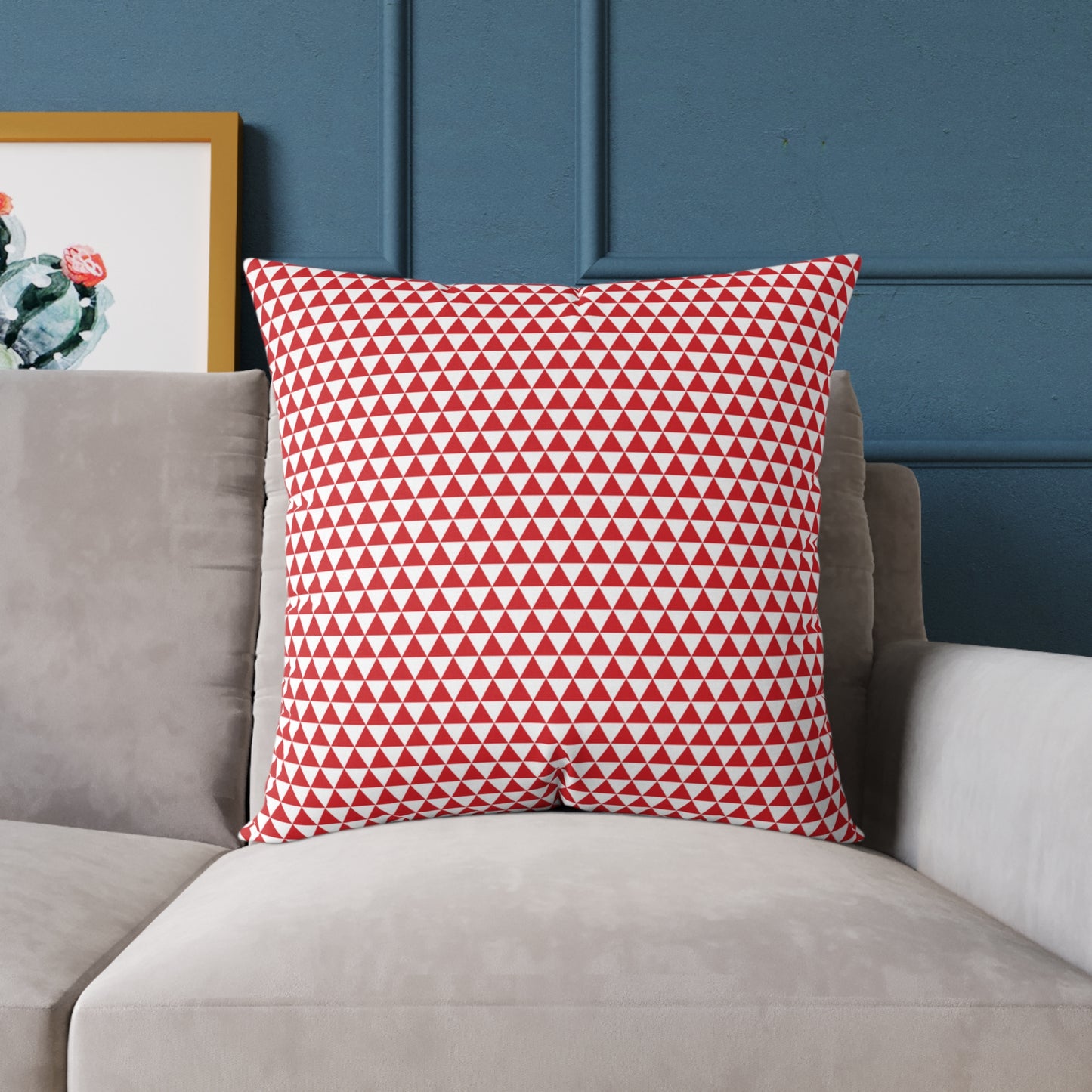 Red Triangle Christmas Decorative Pillow | Double‑Sided Poly Canvas Cushion, Vibrant Holiday Décor, 5 Sizes