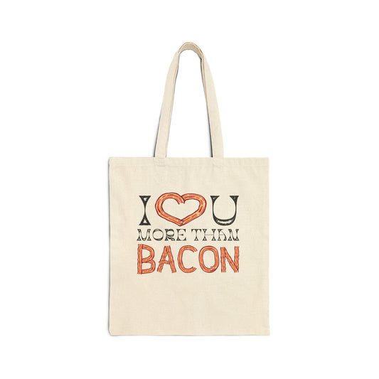 I Love You More Than Bacon Valentines Personalize Custom Name Cotton Canvas Tote Bag