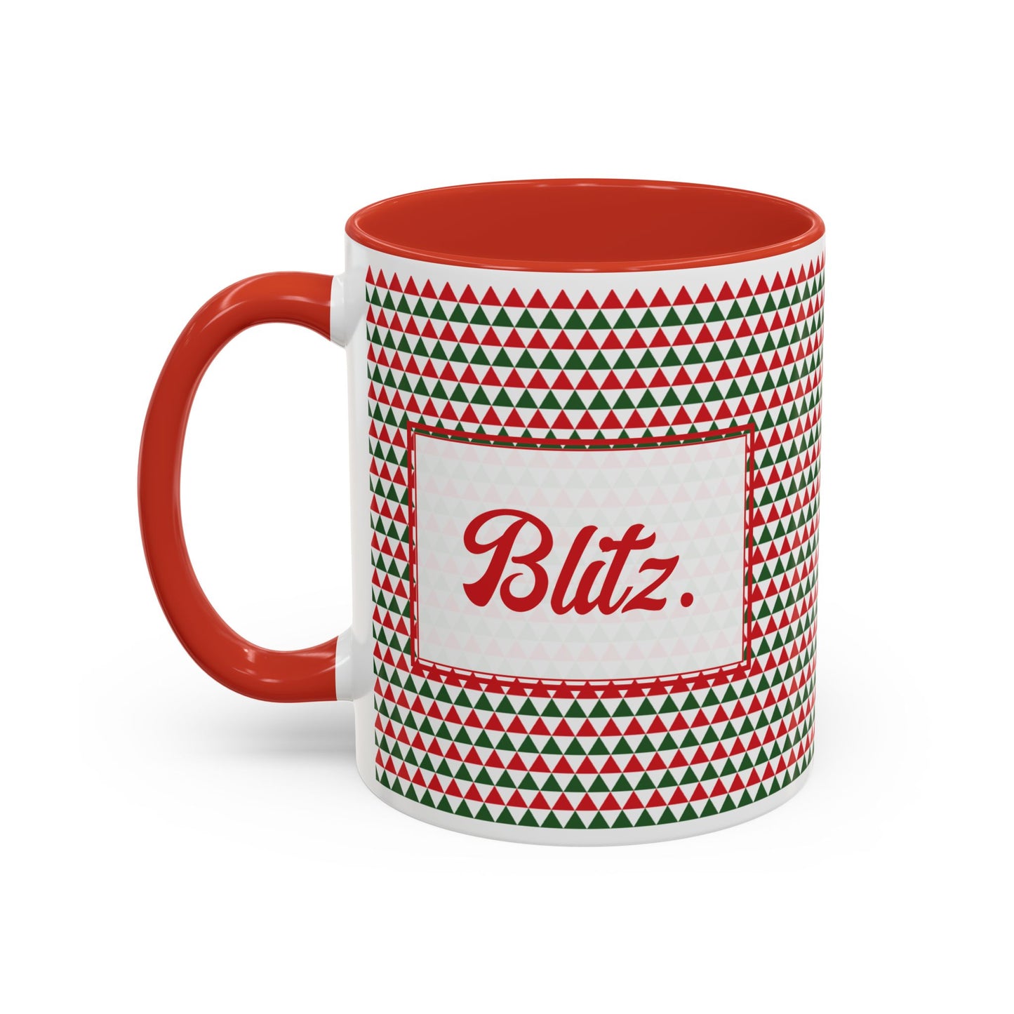 Blitz- Red & Green Triangles Personalizable Christmas Ceramic Mug (11oz, 15 oz)