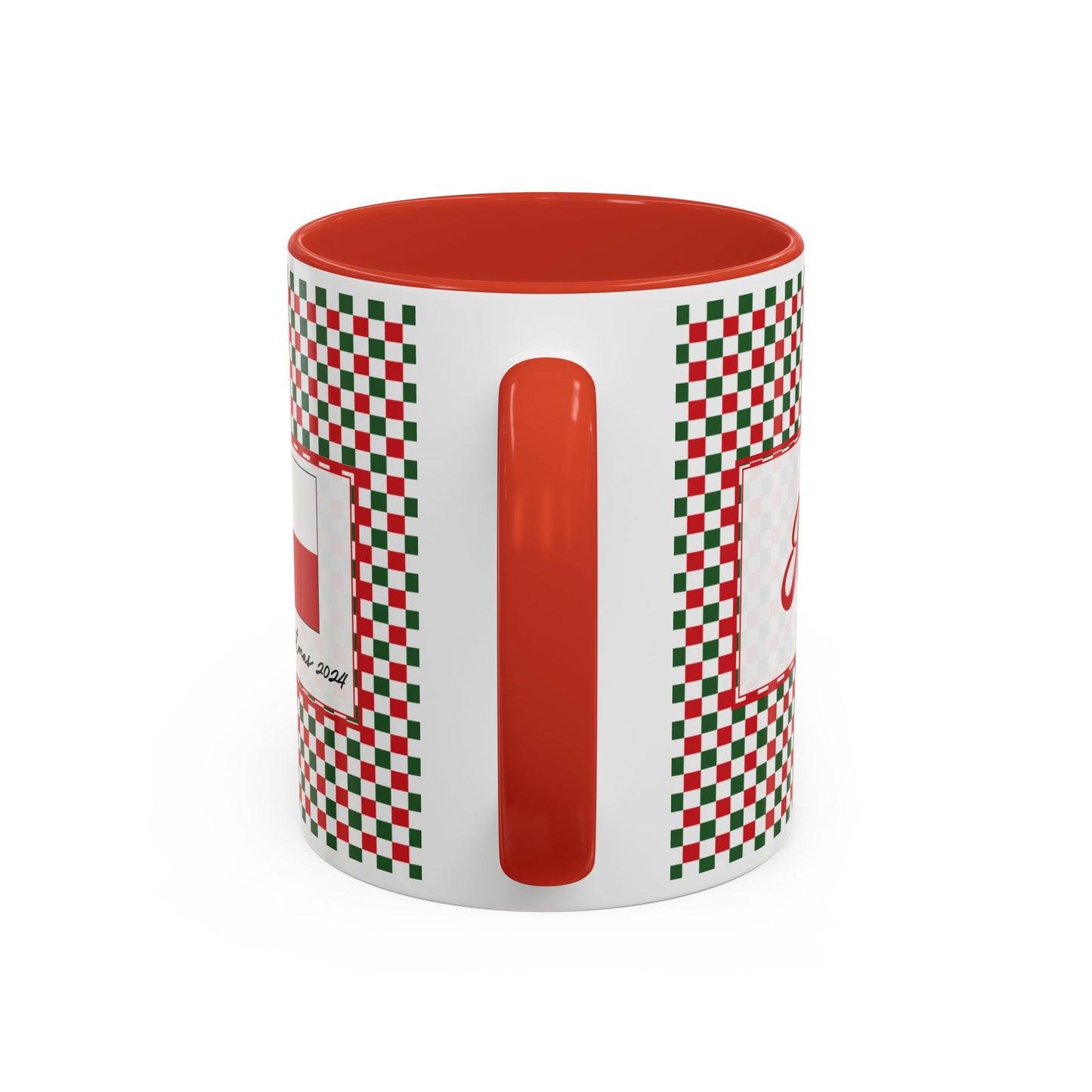 Joy- Christmas Checkered Personalizable Christmas Ceramic Mug (11oz, 15 oz)