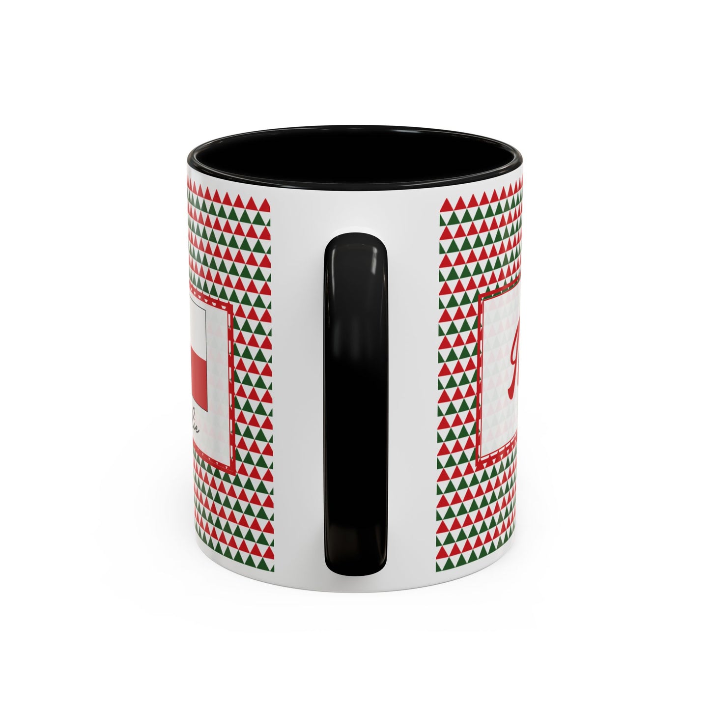 Nog- Red & Green Triangles Personalizable Christmas Ceramic Mug (11oz, 15 oz)