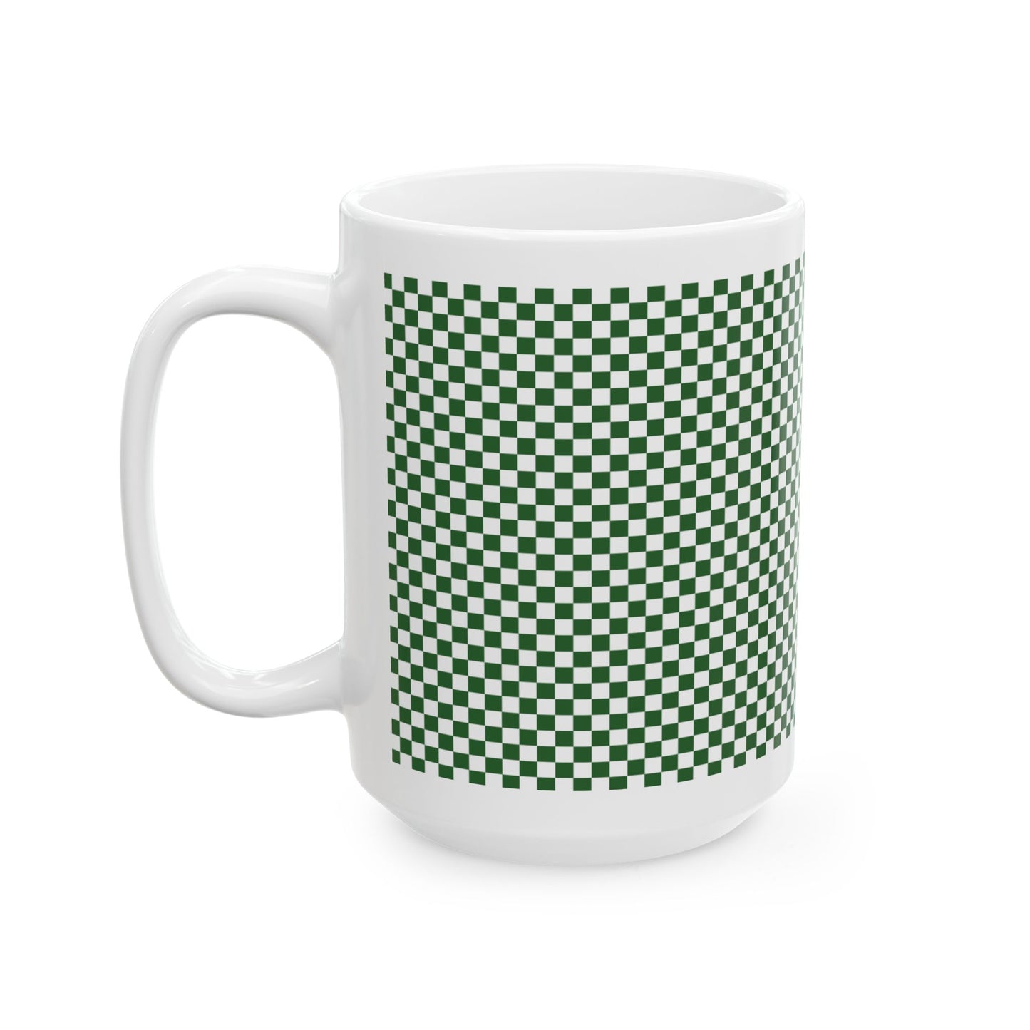 Green Checkered Ceramic Mug, (11oz, 15oz)