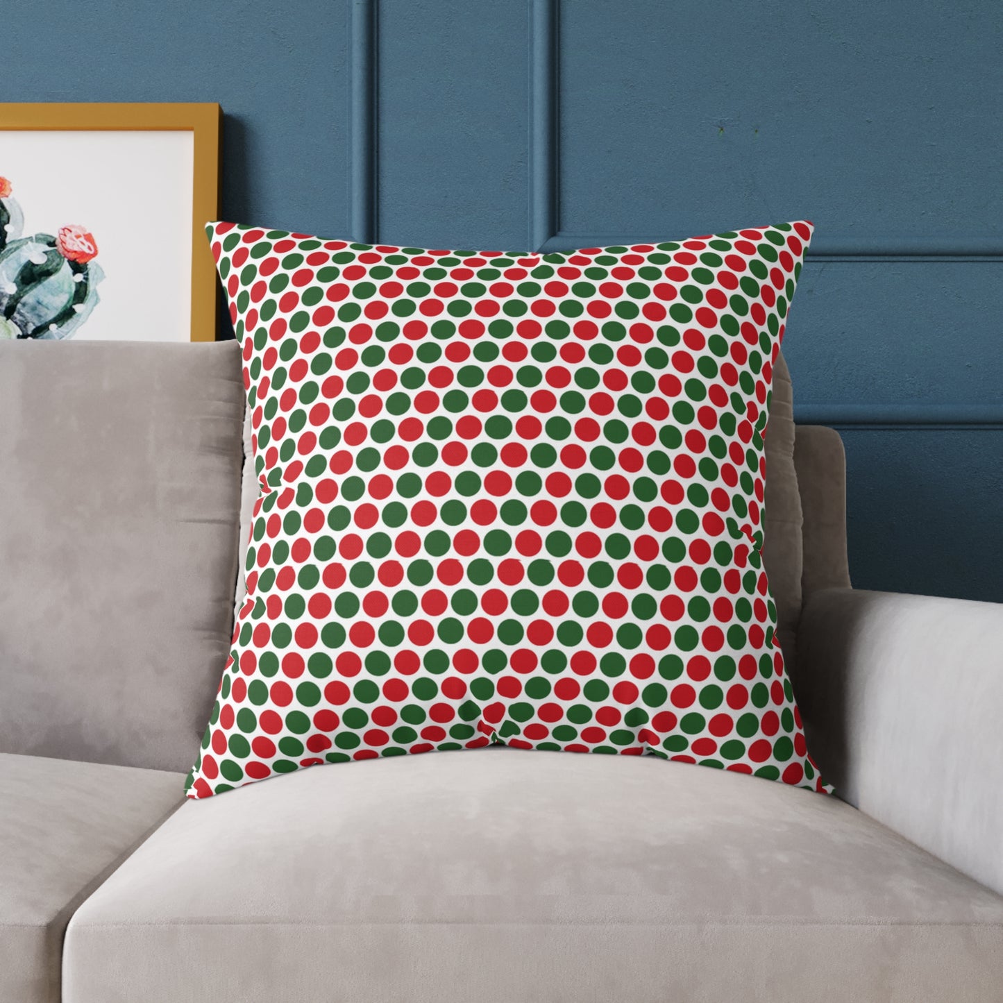 Red & Green Polka Dot Party Christmas Decorative Pillow | Double‑Sided Poly Canvas Cushion, 5 Sizes, Vibrant Holiday Décor