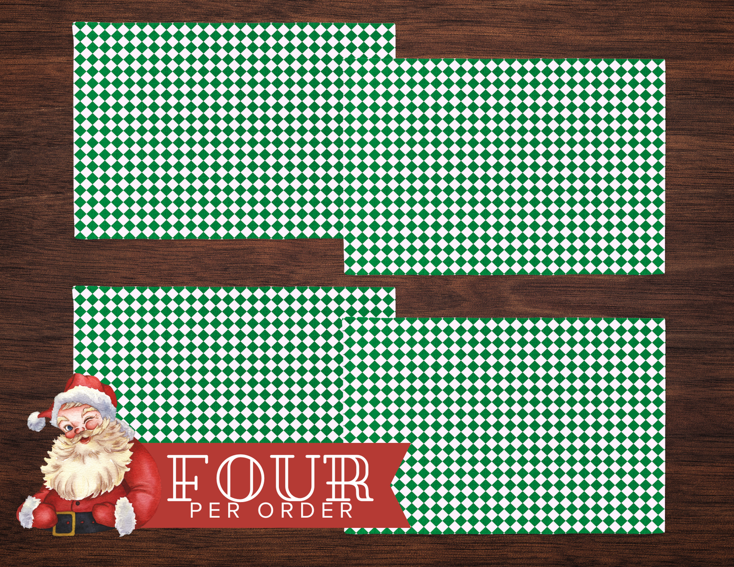 Green & White Argyle Polyester Placemats | Christmas Holiday Dining Décor, Festive Farmhouse Diamond Check Mat Set