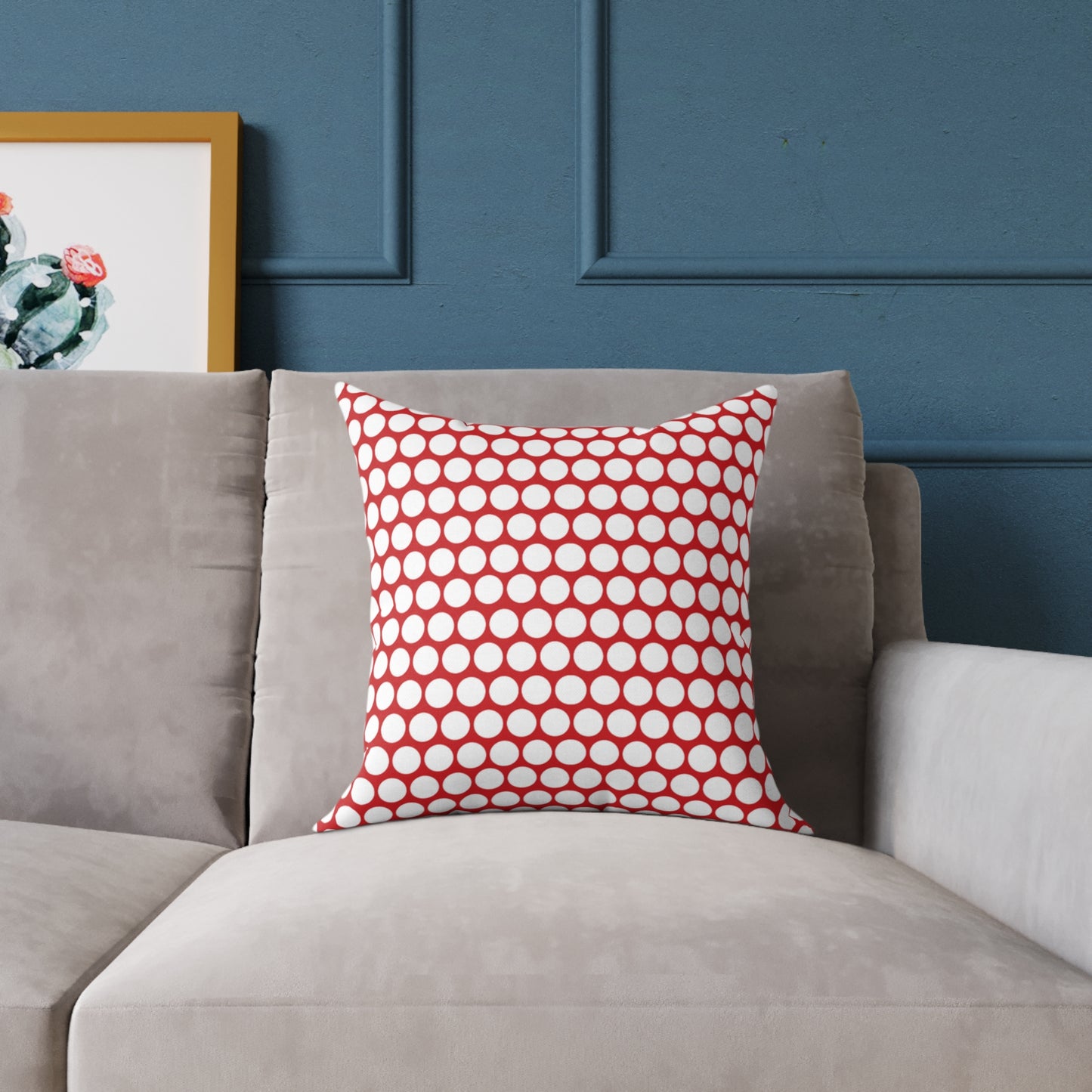White Polka Dot on Red Christmas Decorative Pillow | Double‑Sided Poly Canvas Cushion, Vibrant Holiday Décor, 5 Sizes