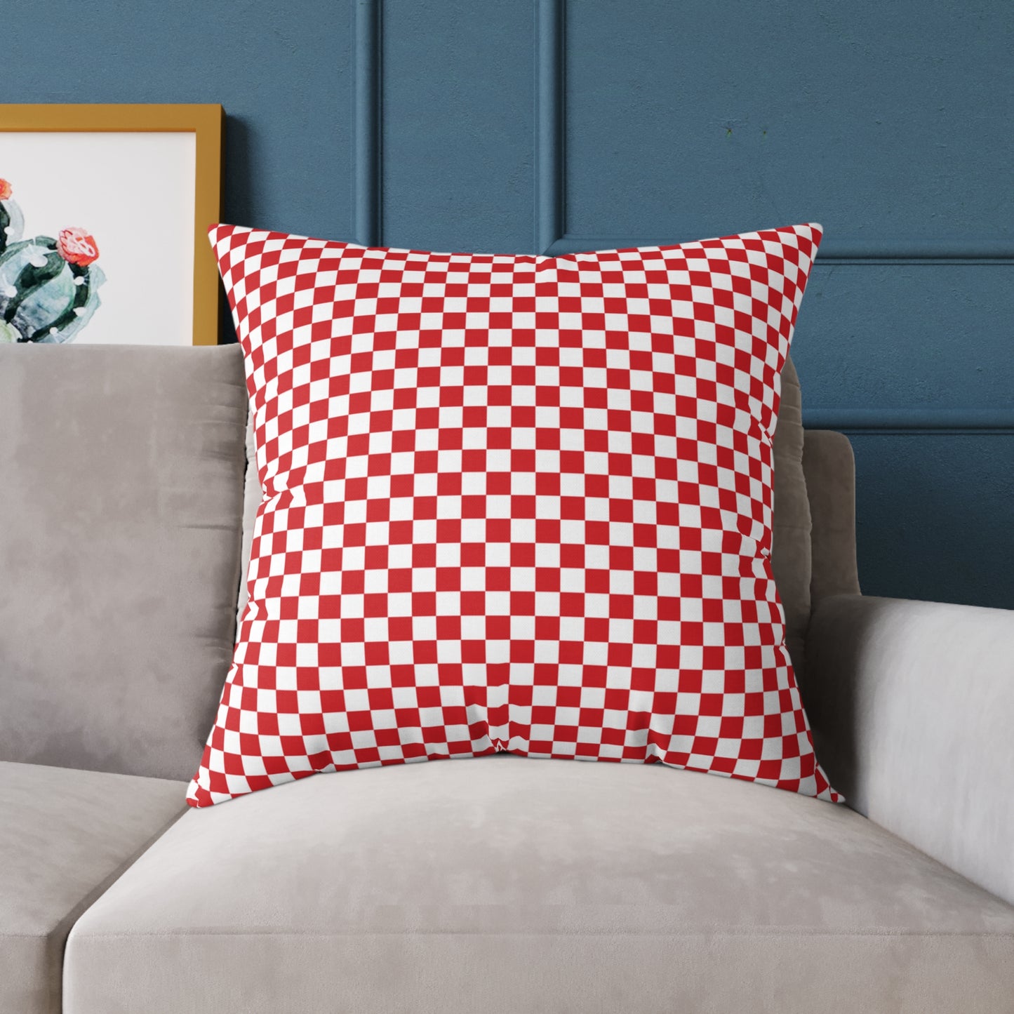 Red Check Checkered Pillow | Square Poly Canvas Home Decor, Throw Cushion for Living Room, Modern Bedroom, Wedding Gift