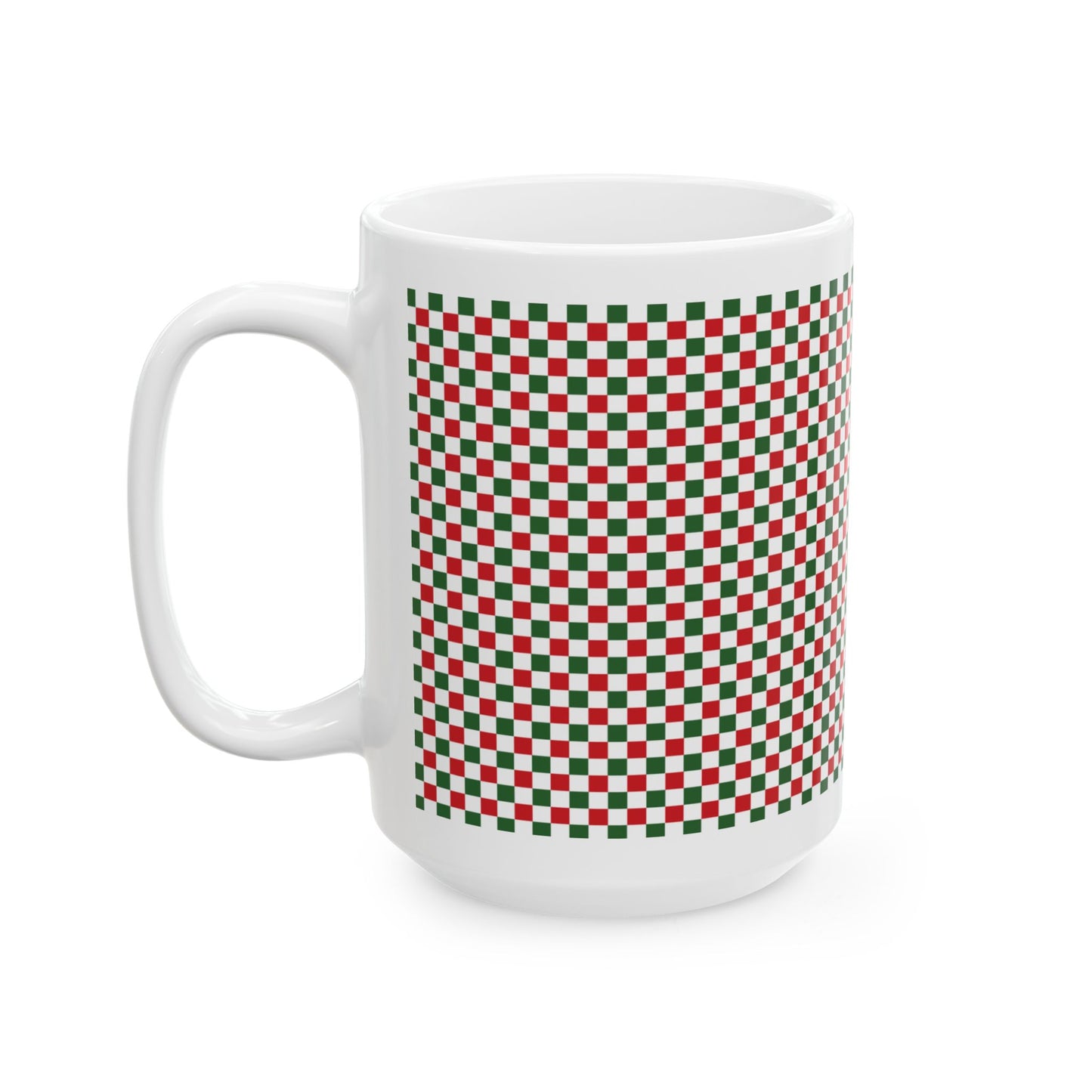 Christmas Red & Green Checkered Ceramic Mug, (11oz, 15oz)