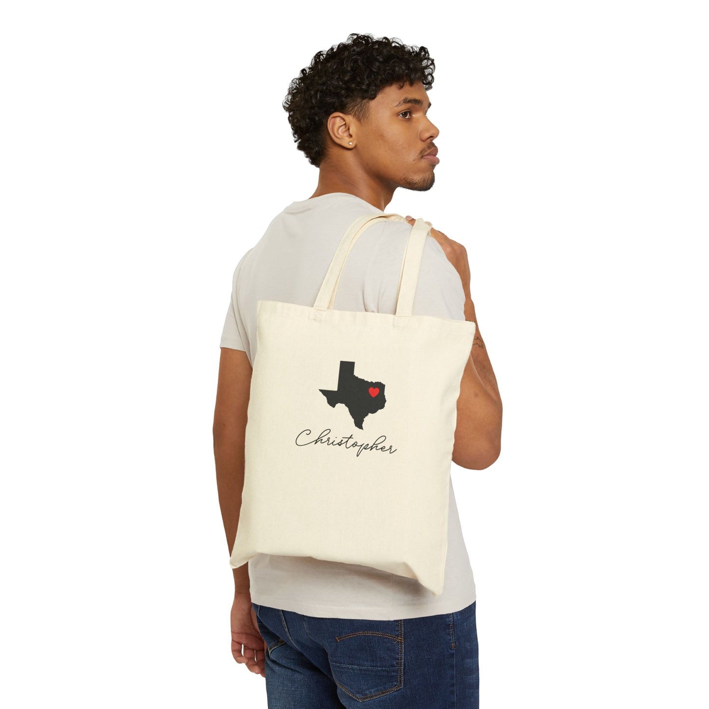 I Love You More Than Bacon Texas State Cut-Out Valentines Personalize Custom Name Cotton Canvas Tote Bag