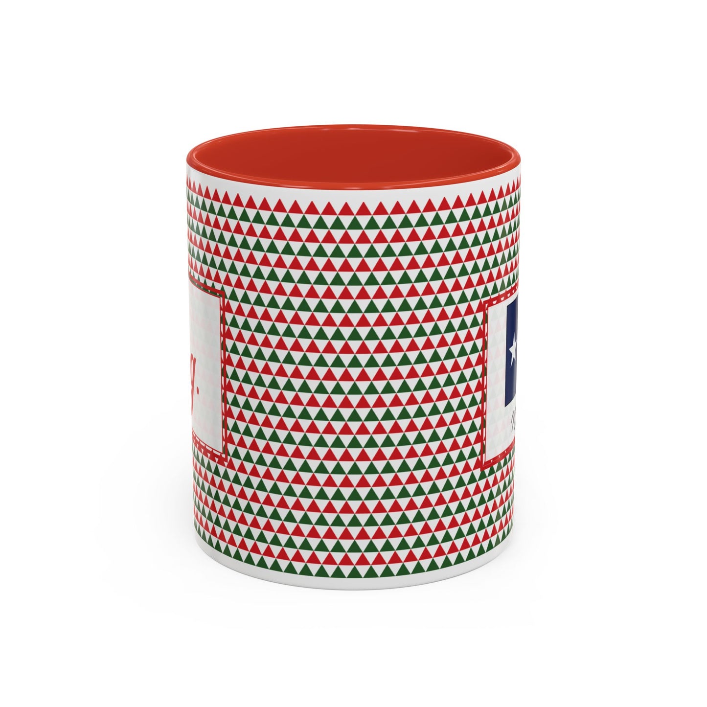 Nog- Red & Green Triangles Personalizable Christmas Ceramic Mug (11oz, 15 oz)