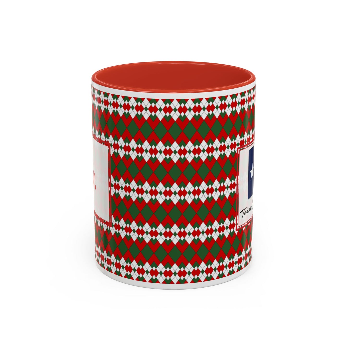 Joy- Christmas Extra Argyle Personalizable Christmas Ceramic Mug (11oz, 15 oz)