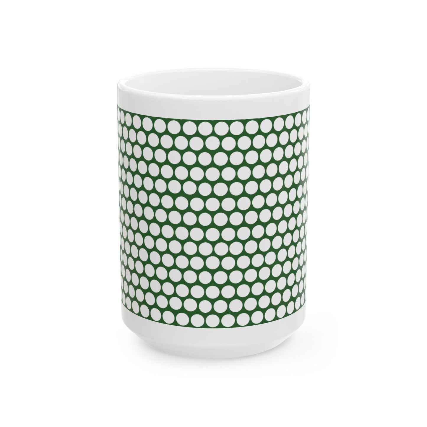 White Polka Dot on Green Ceramic Mug, (11oz, 15oz)