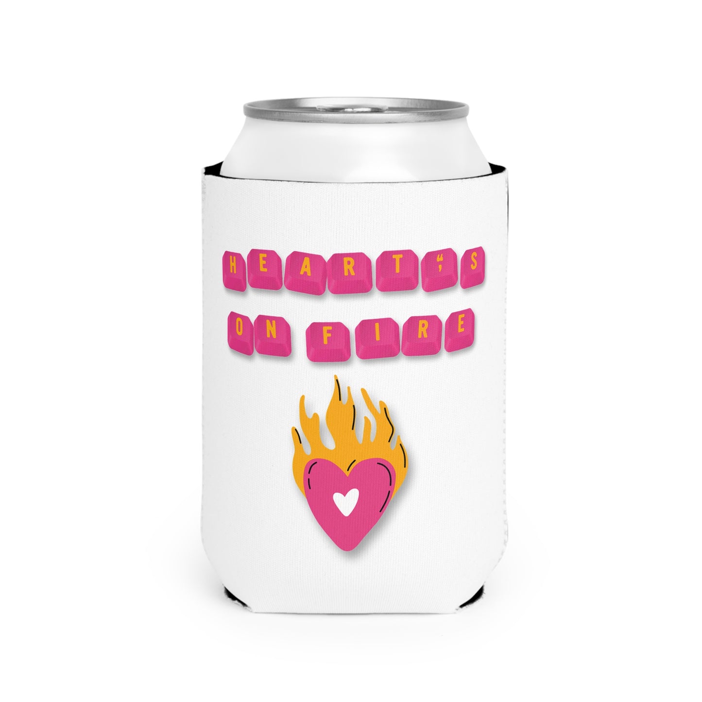 HEARTS ON FIRE Key Caps Flaming Heart Valentines Texas Flag Personalize Custom Name Can Cooler Sleeve
