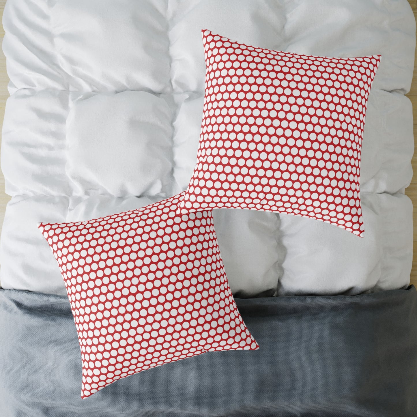 White Polka Dot on Red Christmas Decorative Pillow | Double‑Sided Poly Canvas Cushion, Vibrant Holiday Décor, 5 Sizes