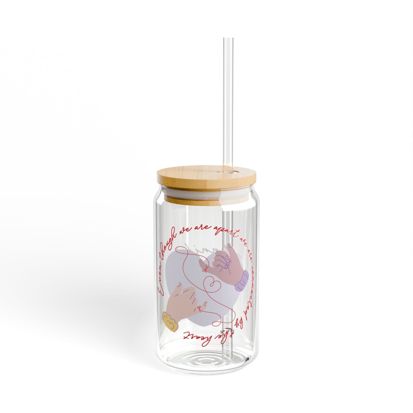 Apart Connected By The Heart Valentines Personalizable Custom Name Sipper Glass, 16oz