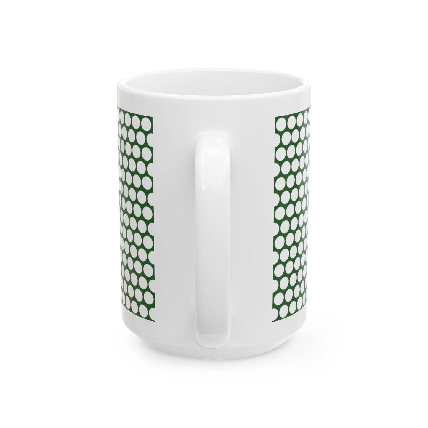 White Polka Dot on Green Ceramic Mug, (11oz, 15oz)