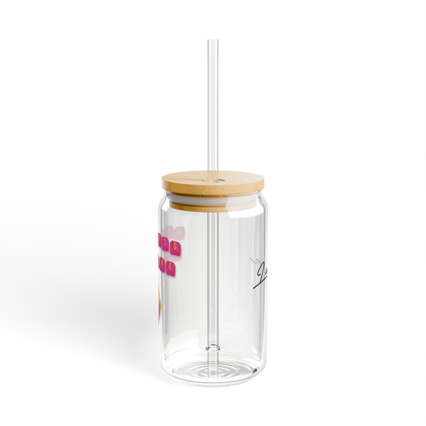 Heart's On Fire Key Caps Flaming Heart Valentines Personalizable Custom Name Sipper Glass, 16oz