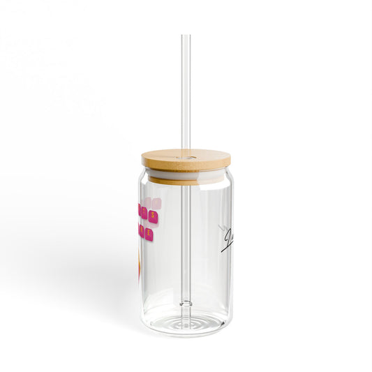 Heart's On Fire Key Caps Flaming Heart Valentines Personalizable Custom Name Sipper Glass, 16oz