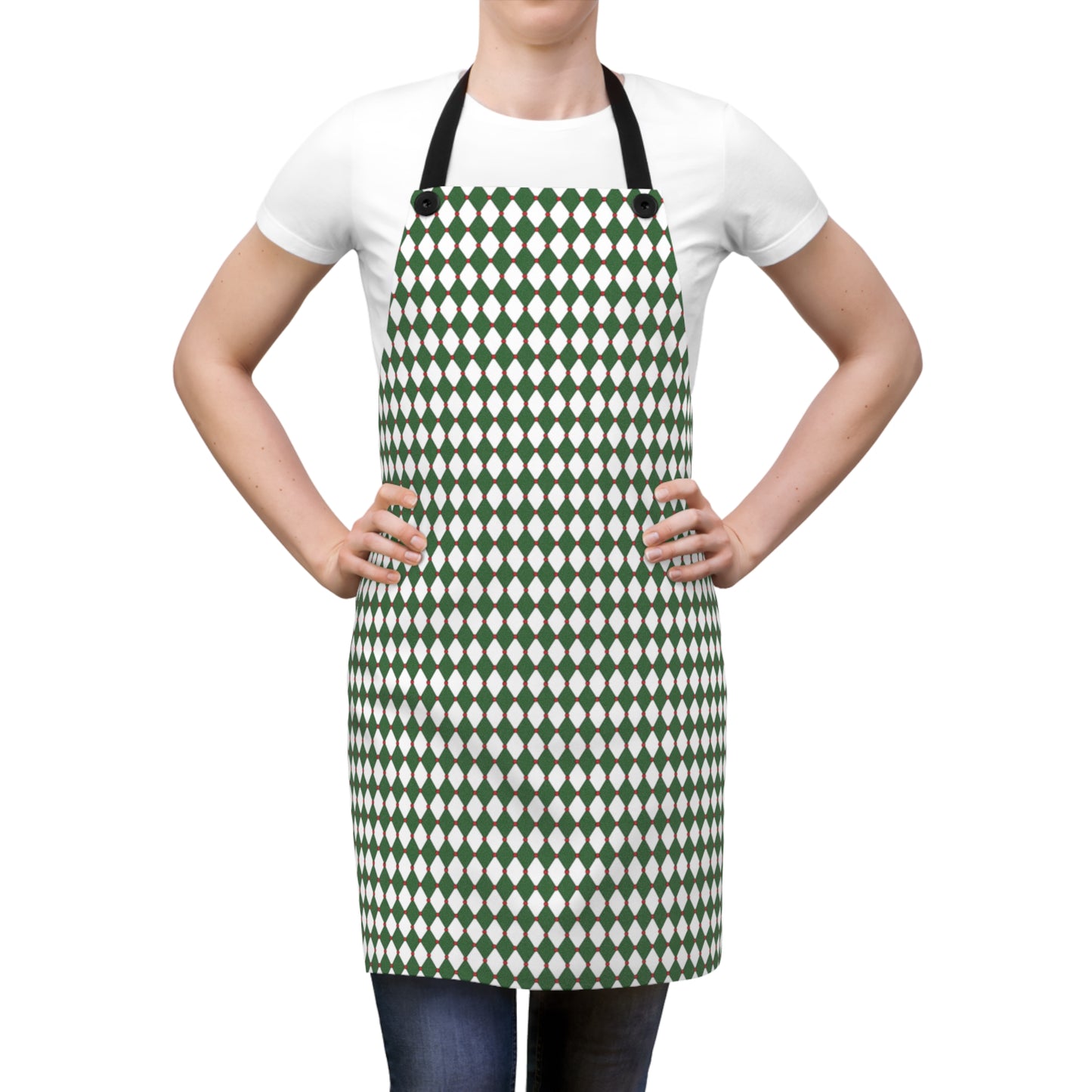 Nutcracker Drummer Green Argyle Holiday Apron | Lightweight 100% Polyester Twill