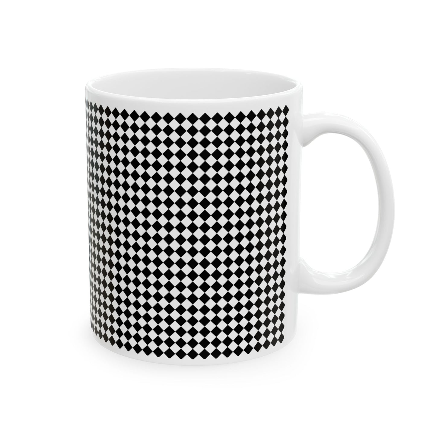 Black Argyle Ceramic Mug, (11oz, 15oz)