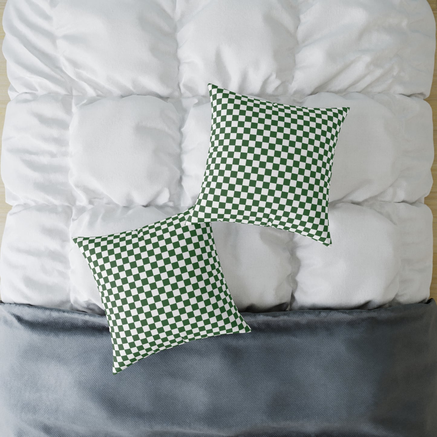 Green & White Check Christmas Decorative Pillow | Double‑Sided Poly Canvas Cushion, Vibrant Holiday Décor, 5 Sizes