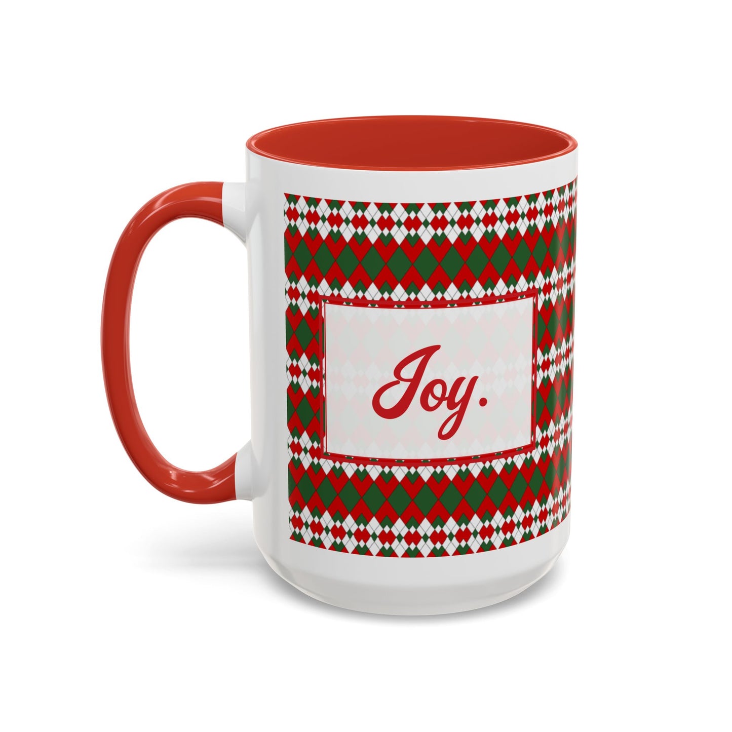 Joy- Christmas Extra Argyle Personalizable Christmas Ceramic Mug (11oz, 15 oz)