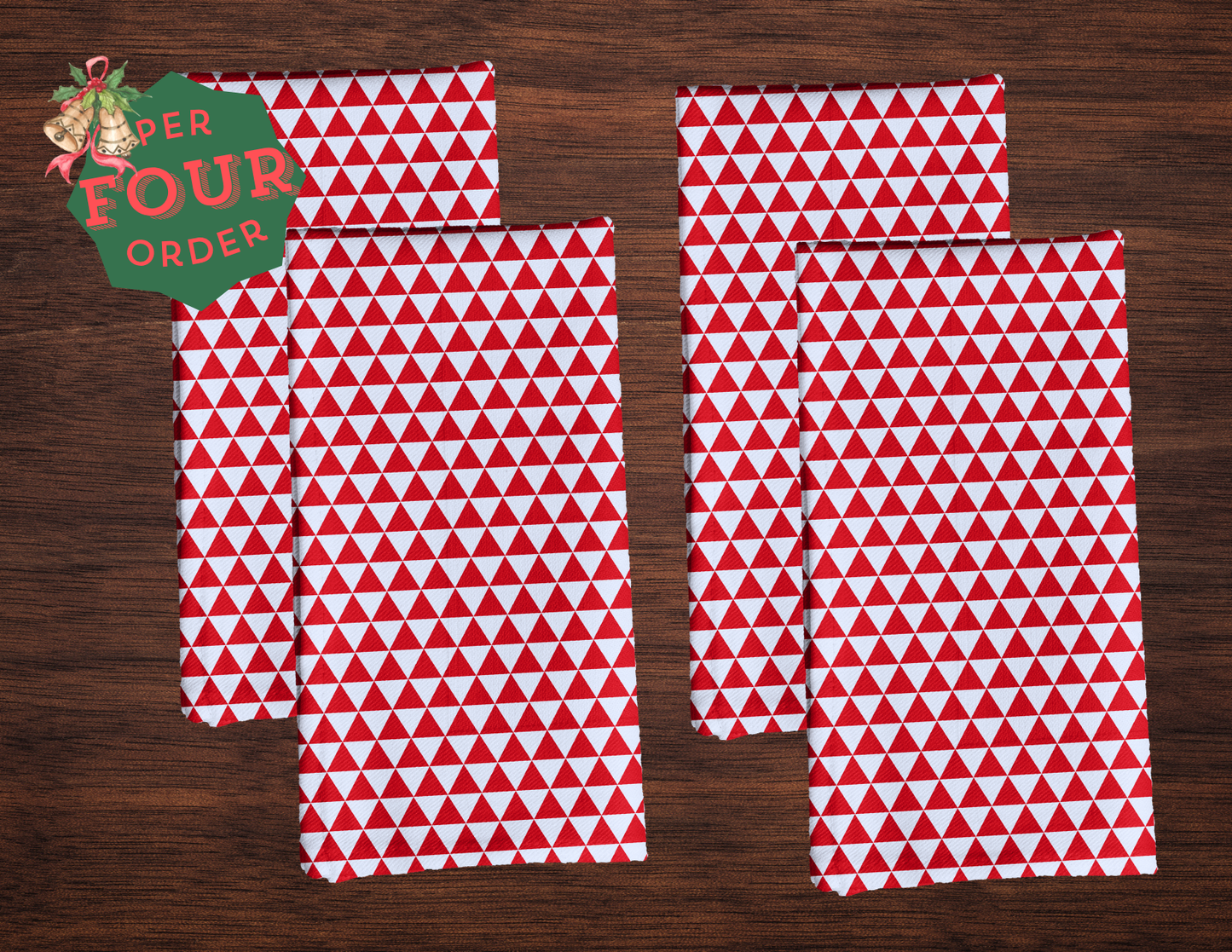 Red Triangle Polyester Napkins | Festive Christmas Holiday Cloth Napkin Set, Rustic Farmhouse Bold Dining Décor