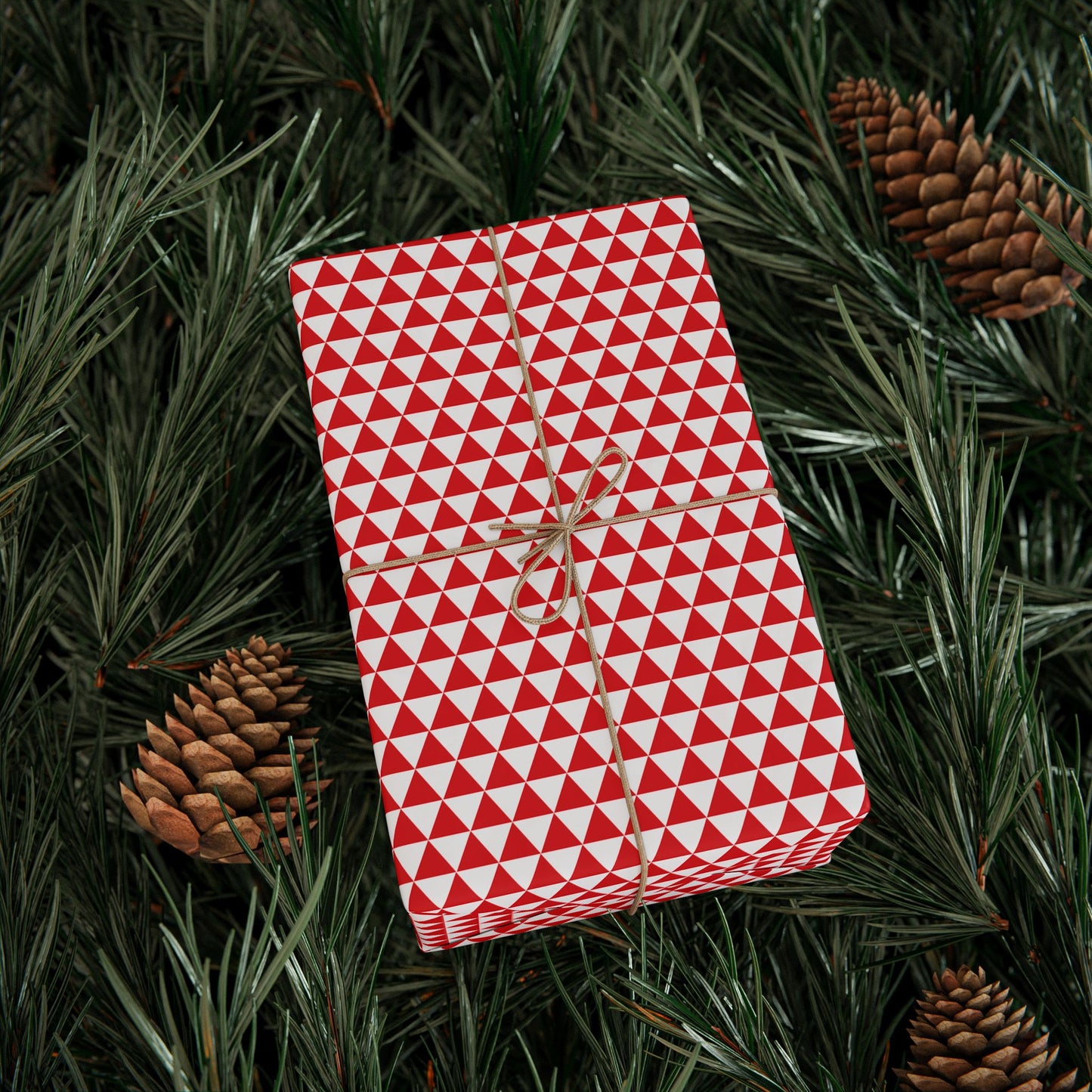 Red Triangles Wrapping Paper | Luxury Matte or Glossy Gift Wrap, 90gsm Fine Art Paper, 3 Sizes