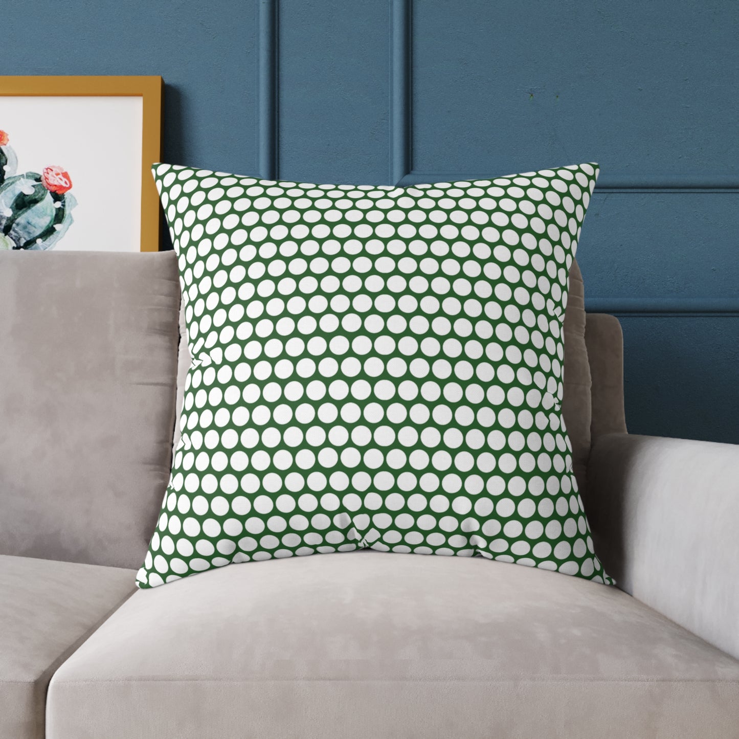 White Polka Dot on Green Christmas Decorative Pillow | Double‑Sided Poly Canvas Cushion, Vibrant Holiday Décor, 5 Sizes