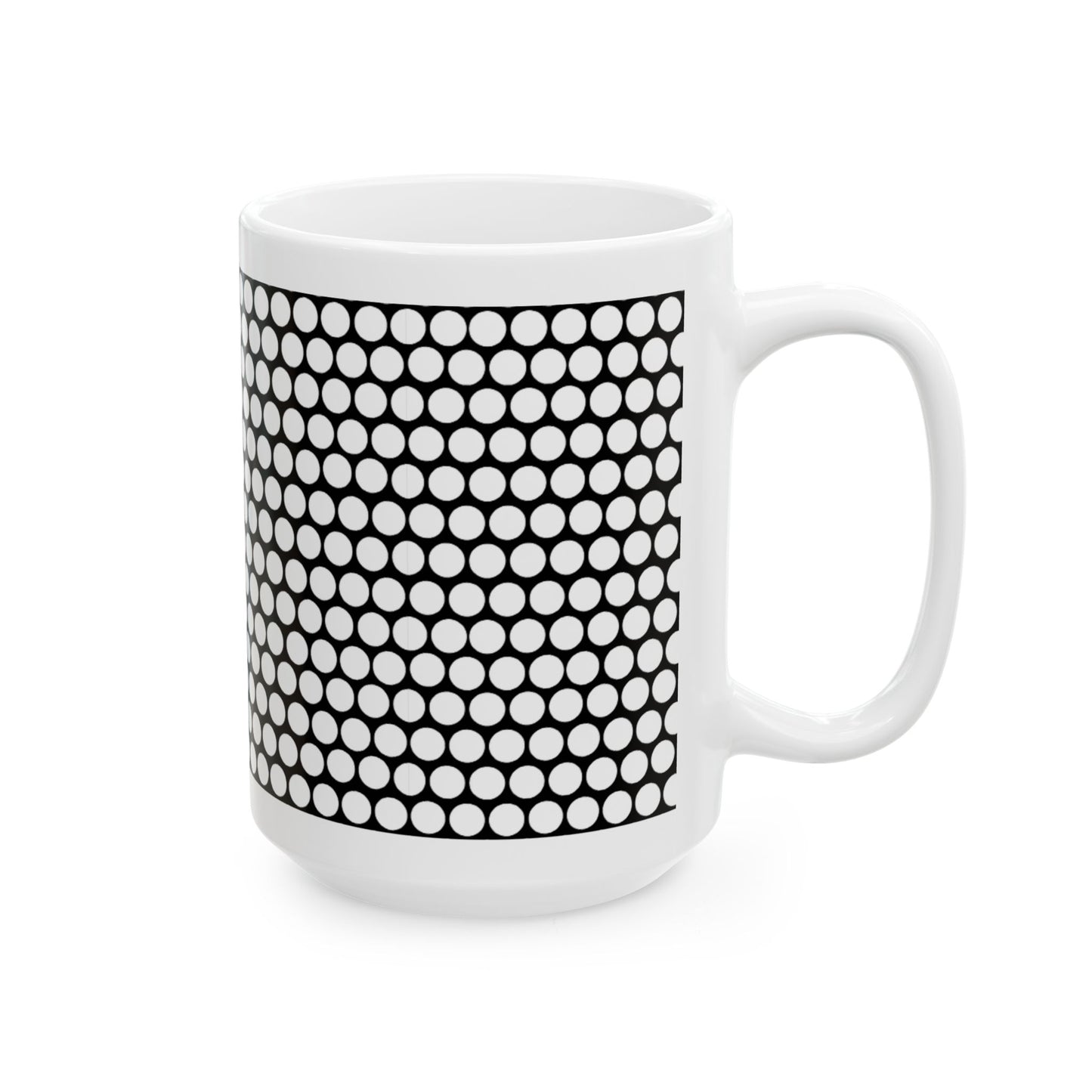 White Polka Dot on Black Ceramic Mug, (11oz, 15oz)