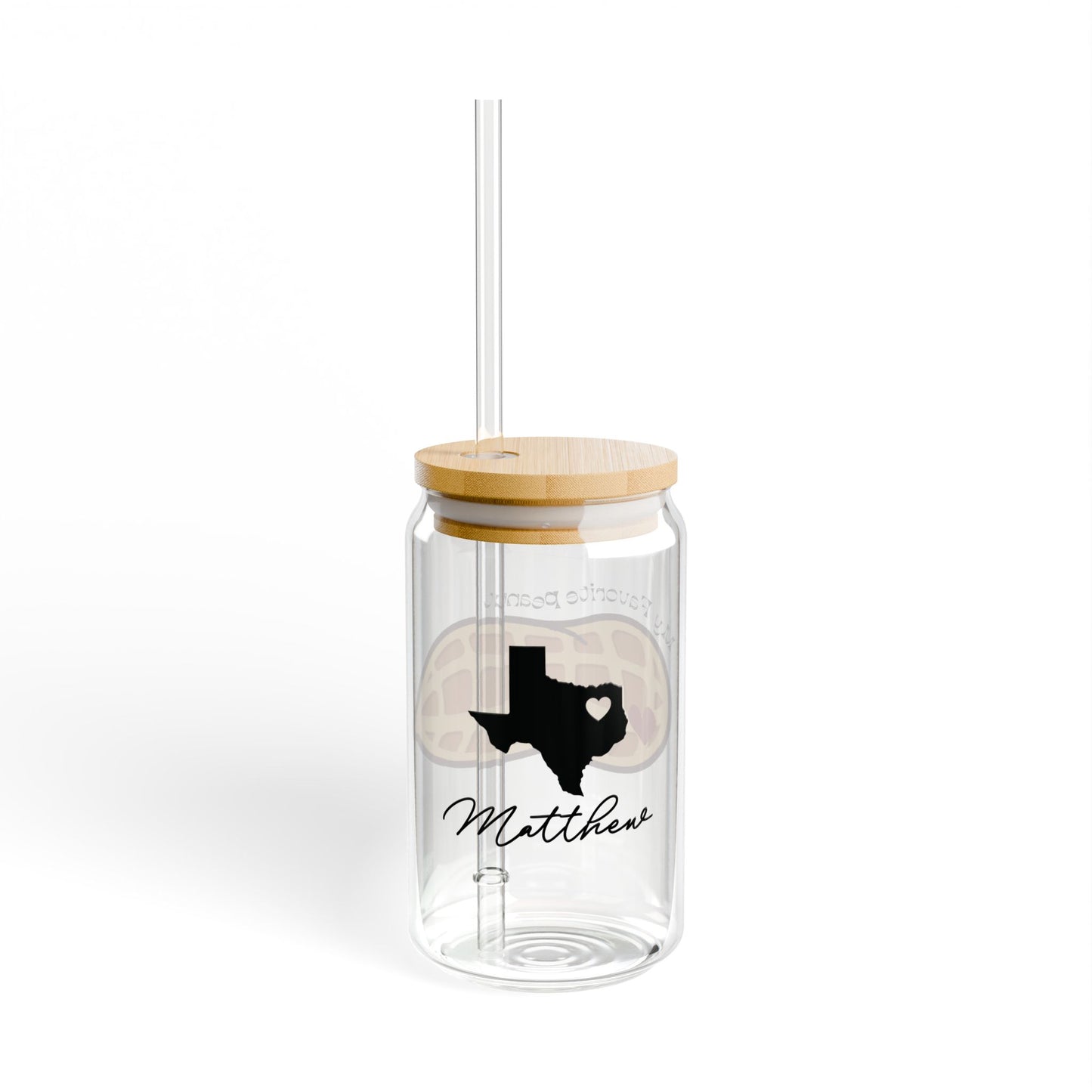 My Favorite Peanut Texas State Cut-Out Valentines Personalizable Custom Name Sipper Glass, 16oz