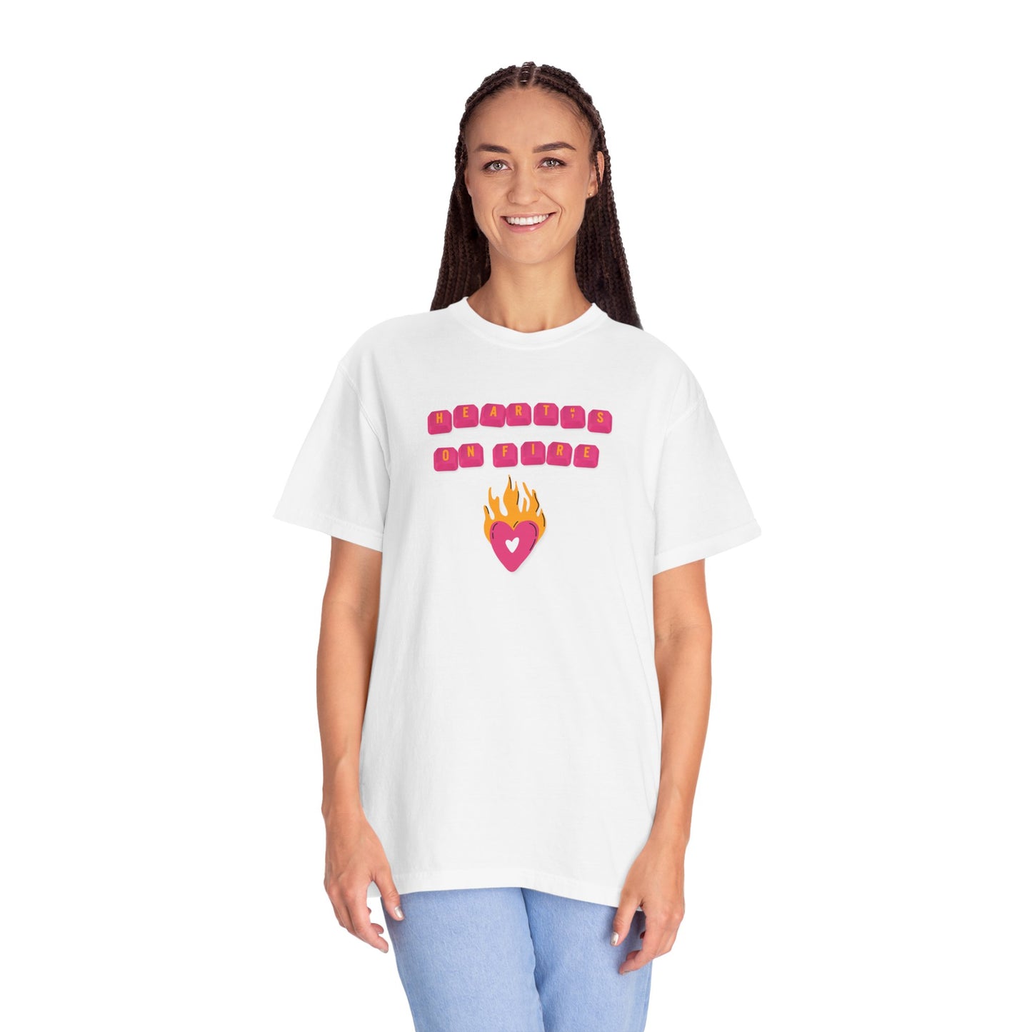 HEART'S ON FIRE Key Caps Flaming Heart Unisex Garment-Dyed T-shirt
