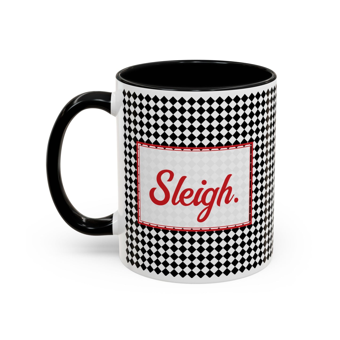 Sleigh- Black Argyle Personalizable Christmas Ceramic Mug (11oz, 15 oz)