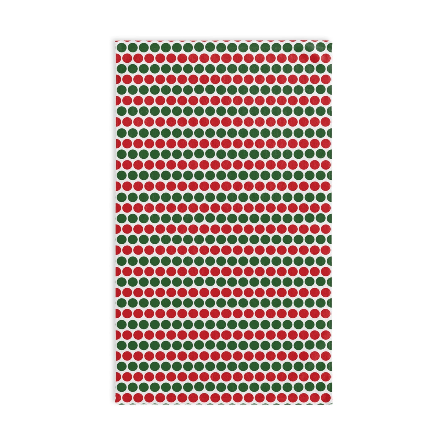 Red & Green Polka Dot Striped Christmas Hand Towel | Soft Cotton Back, Printed Polyester Front, Festive Kitchen, Bath Décor