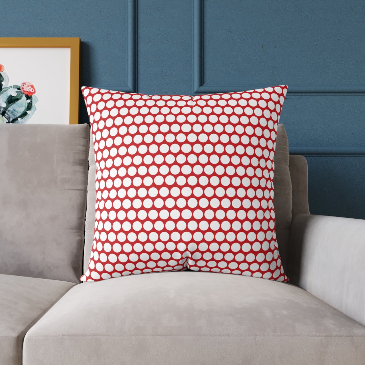 White Polka Dot on Red Christmas Decorative Pillow | Double‑Sided Poly Canvas Cushion, Vibrant Holiday Décor, 5 Sizes