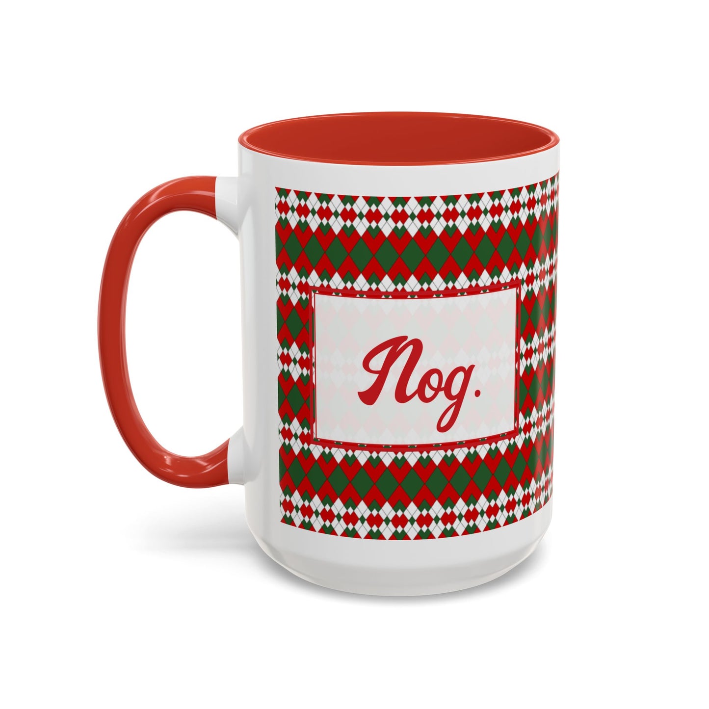 Nog- Christmas Extra Argyle Personalizable Christmas Ceramic Mug (11oz, 15 oz)