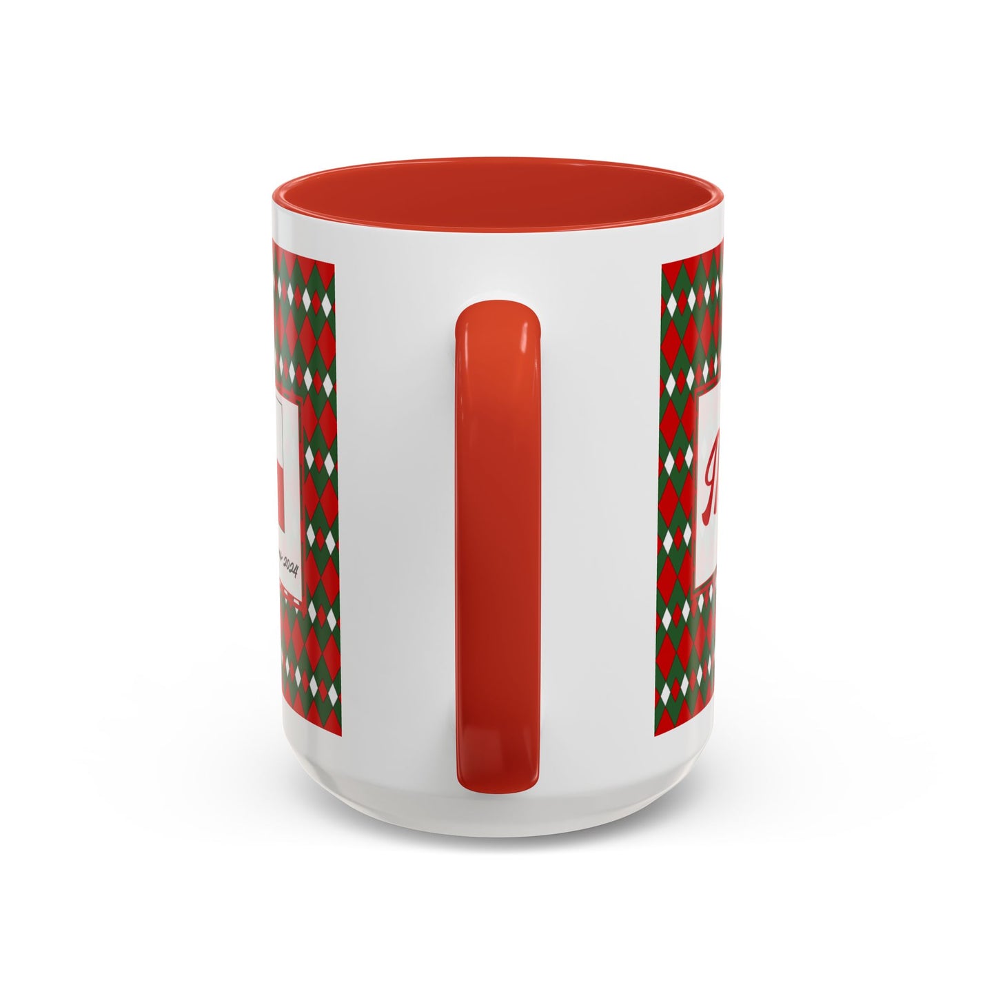 Merry- Christmas Fancy Argyle Personalizable Christmas Ceramic Mug (11oz, 15 oz)