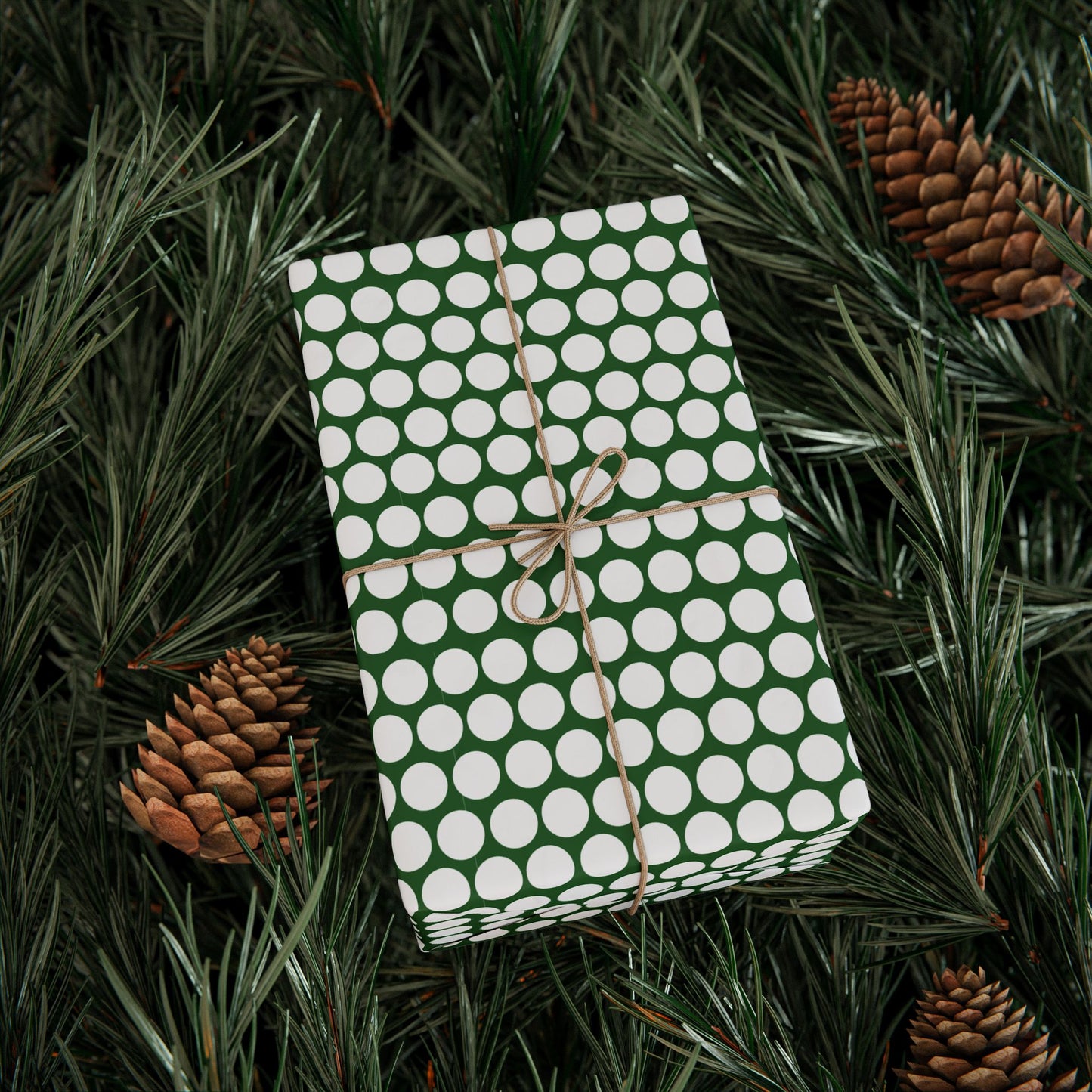 White Polka Dot on Green Wrapping Paper