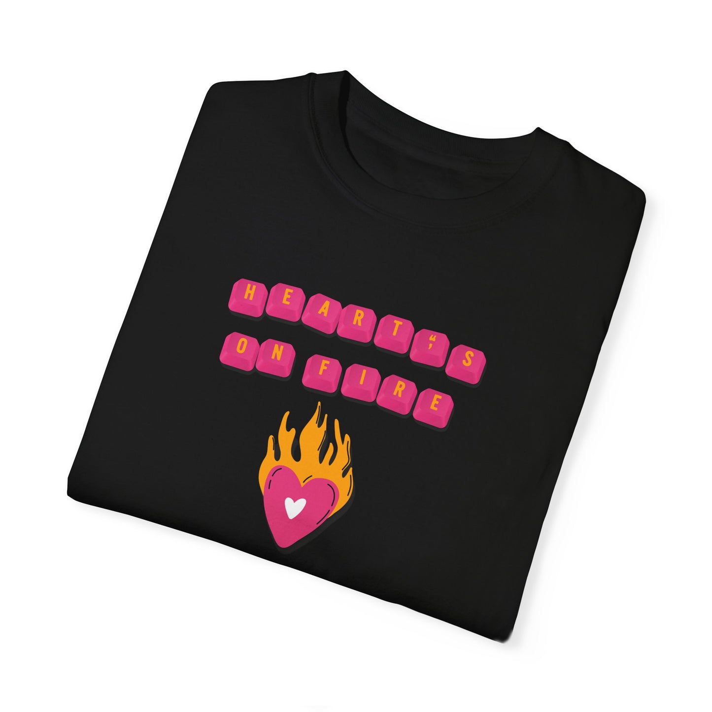 HEART'S ON FIRE Key Caps Flaming Heart Unisex Garment-Dyed T-shirt