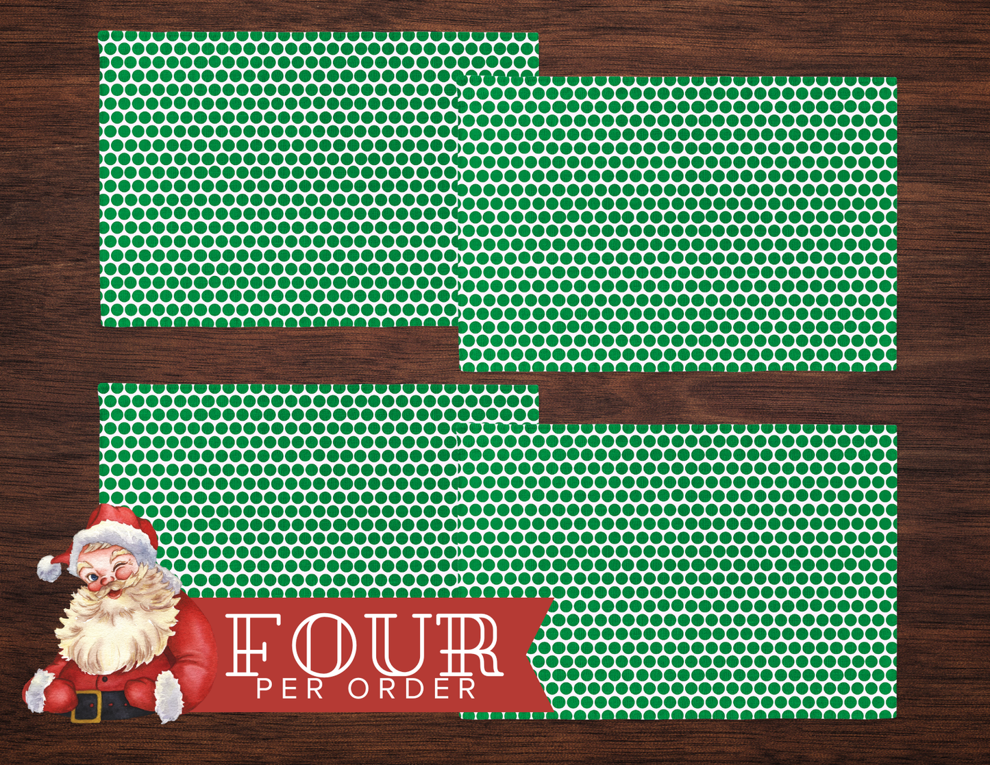 Green Polka Dot Polyester Placemats | Christmas Holiday Dining Décor, Festive Farmhouse Washable Table Mat Set