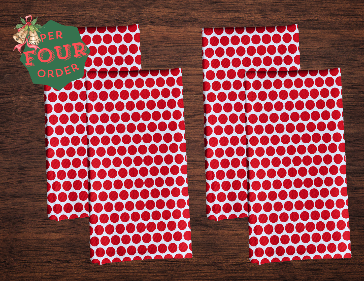 Red Polka Dot Polyester Napkins | Christmas Holiday Cloth Napkin Set, Bold Festive Farmhouse Dining Décor