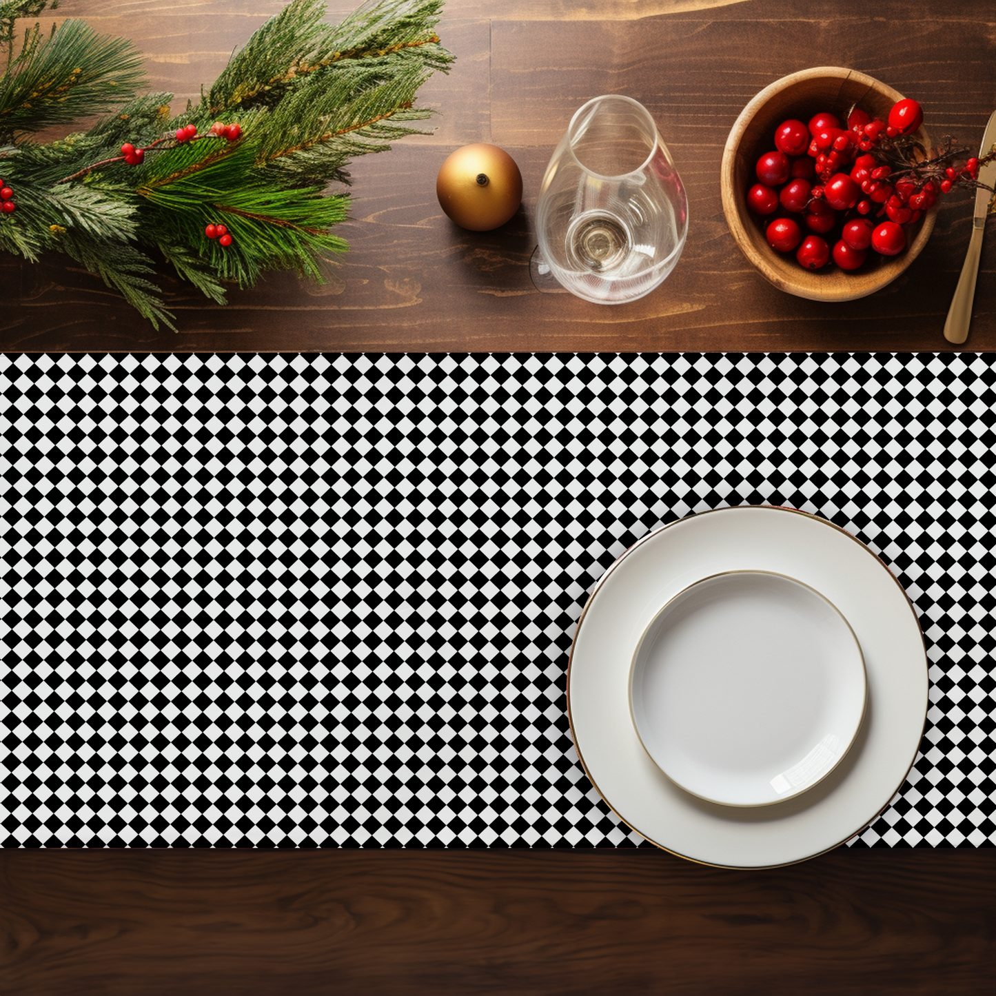 Black Argyle Table Runner