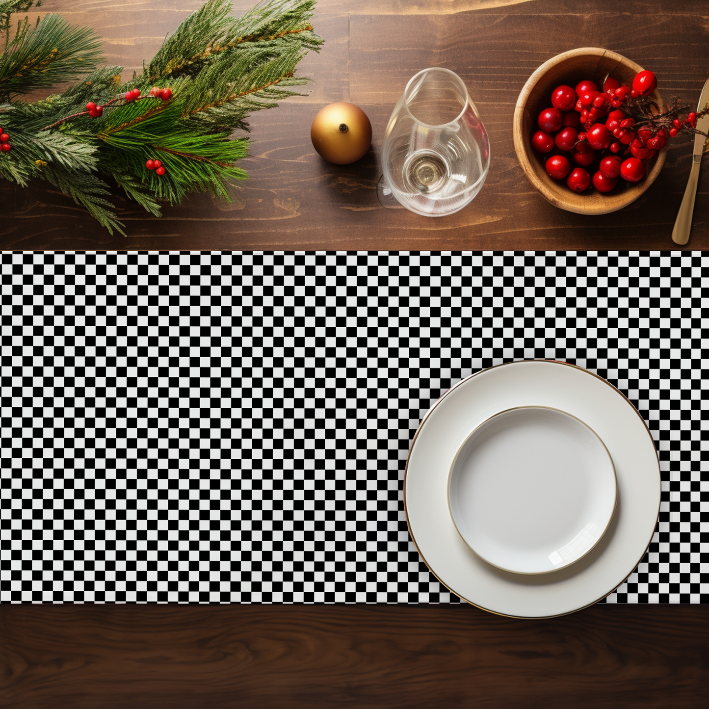 Black Checkered Table Runner