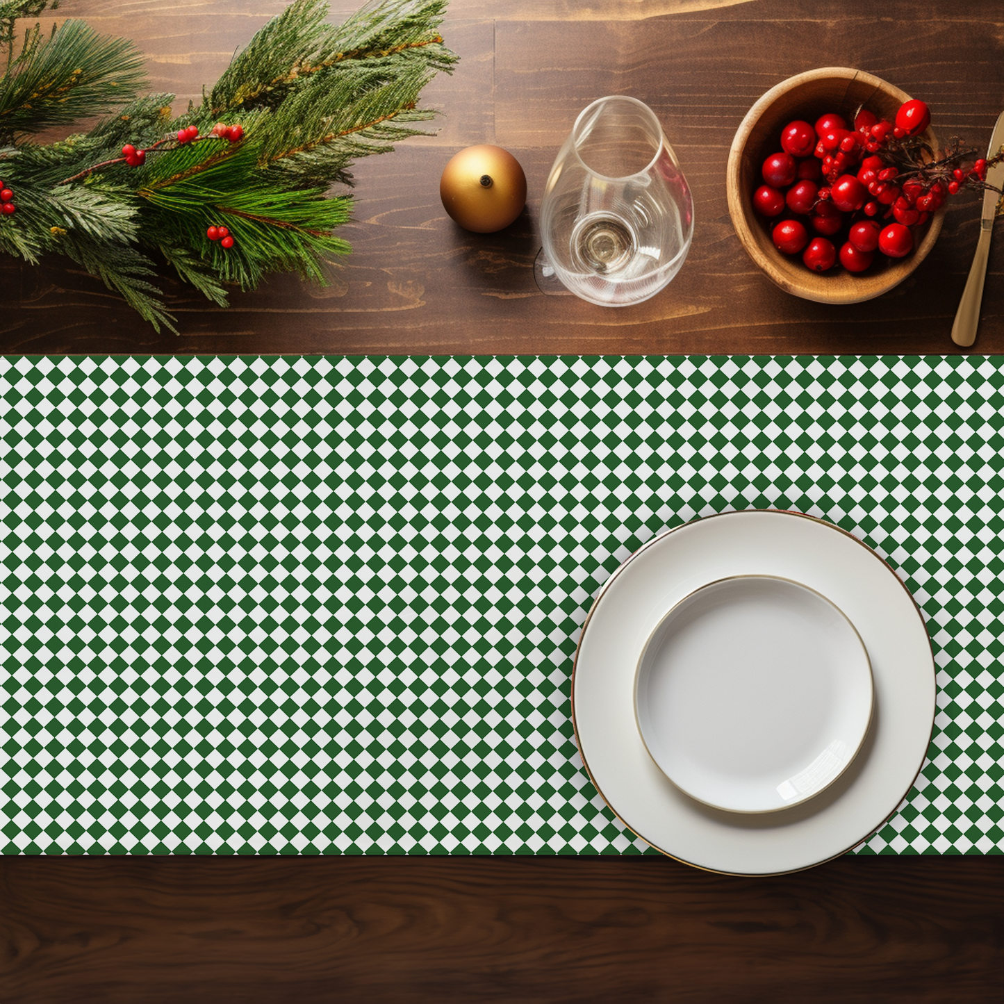 Green Argyle Table Runner