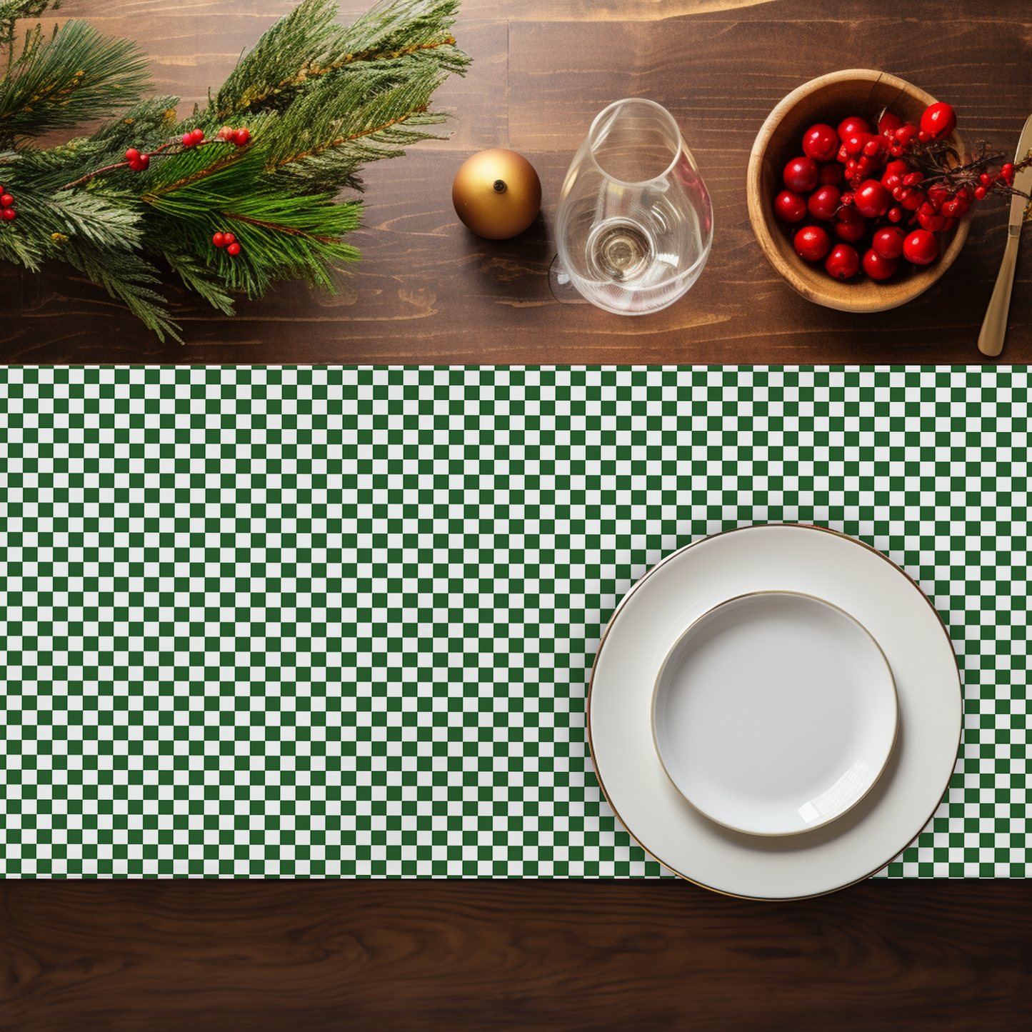 Green Checkered Table Runner