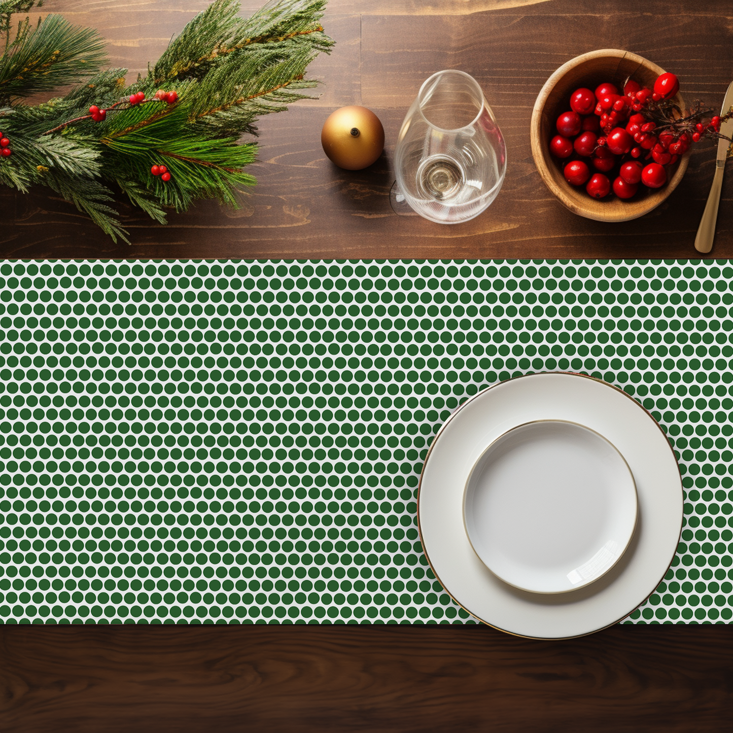 Green Polka Dot Table Runner