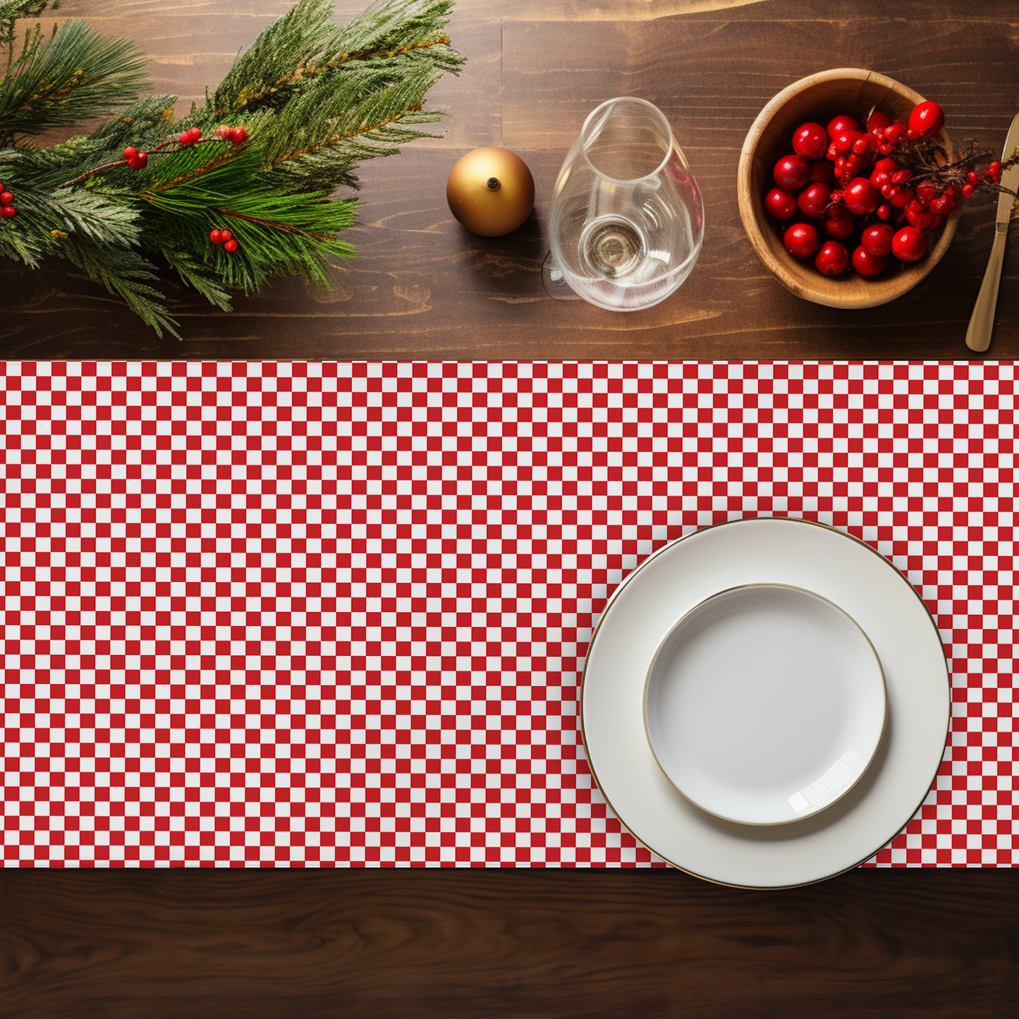 Red Checkered Table Runner