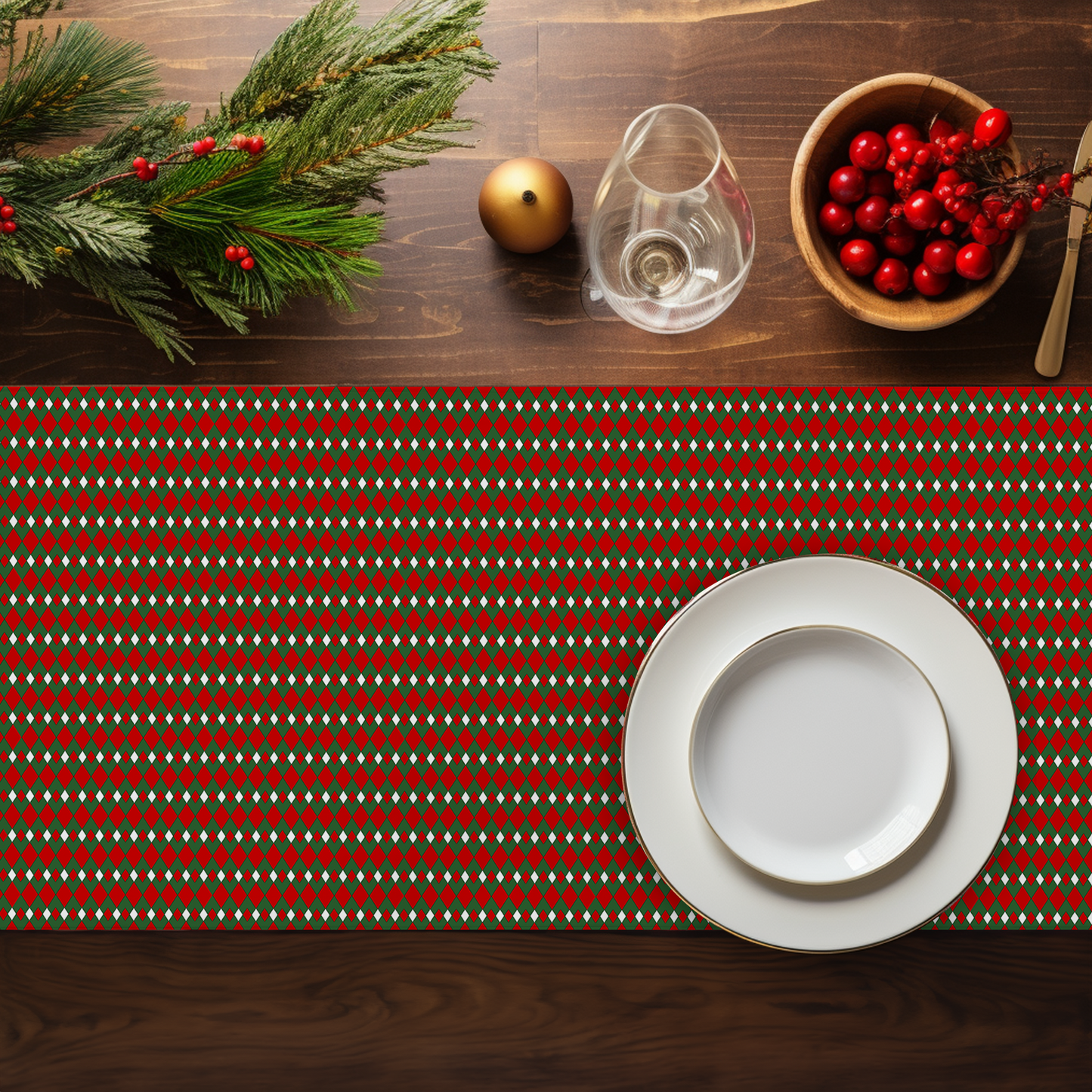 Christmas Fancy Argyle Table Runner