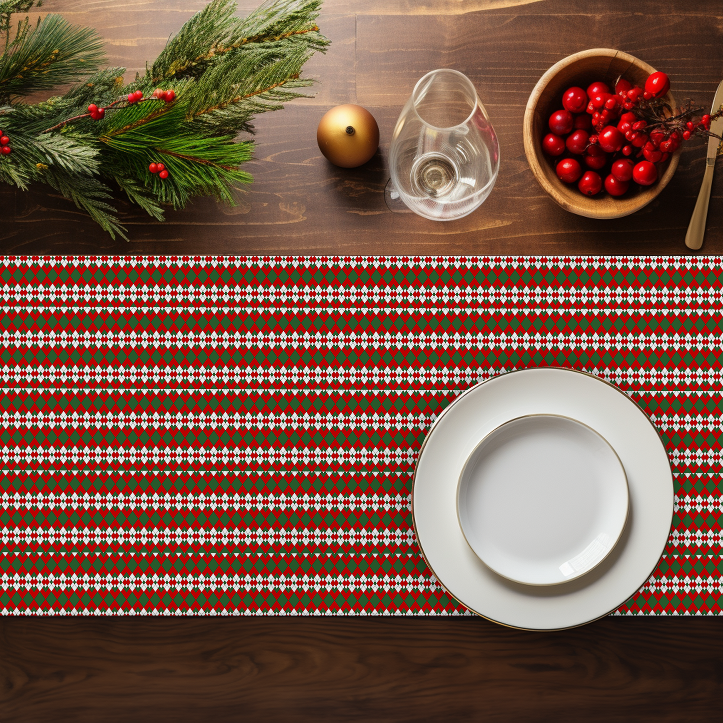 Christmas Extra Argyle Table Runner